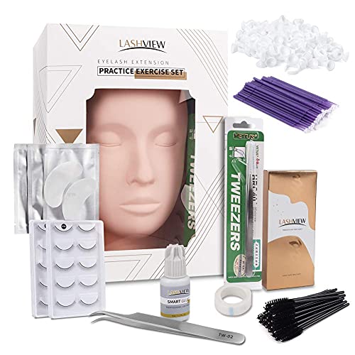 Professional Eyelash Extension Kit with Mannequin Head - Complete Lash Extension Supplies for Beginners (Includes Mink Lashes, Glue & Tweezers) - Perfect for Salon, Home Use & DIY Lash Practice