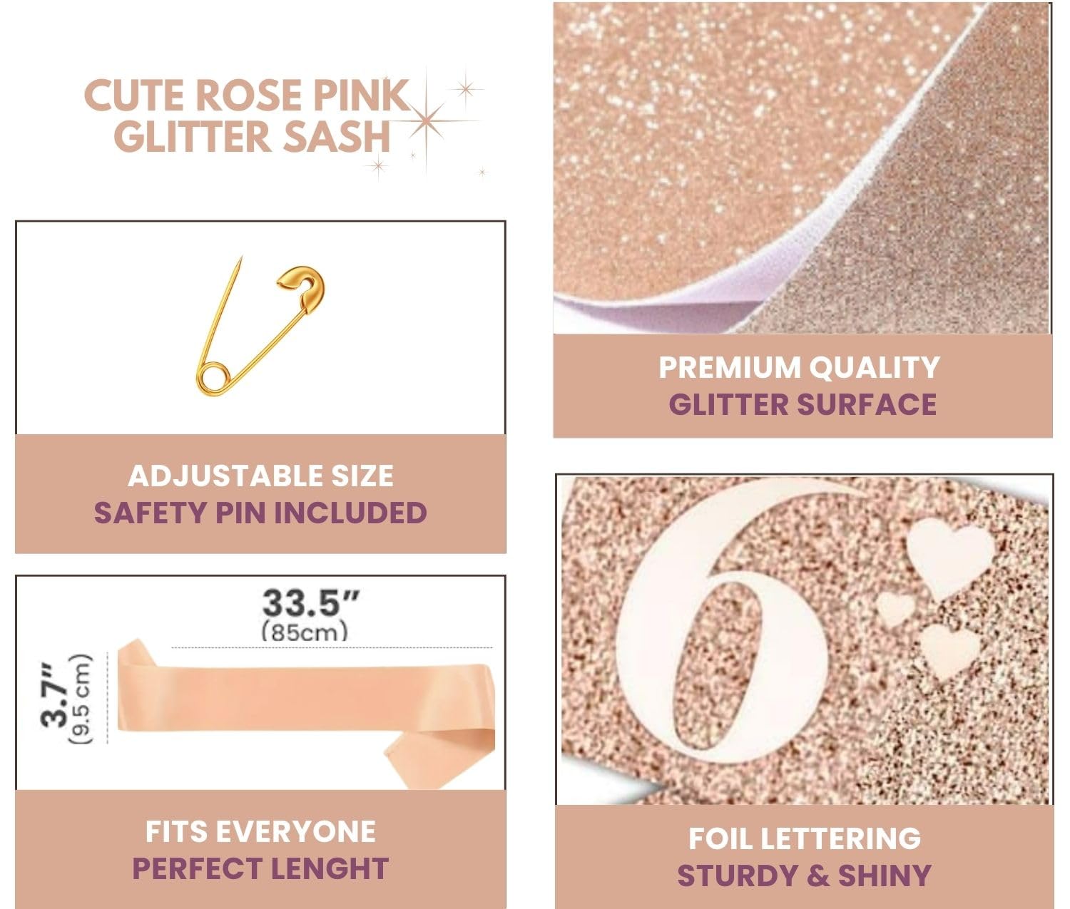 Sweet 16 Rose Gold Birthday Sash for Girls - Sparkly 16th Birthday Party Decorations & Sweet Sixteen Celebration Accessories - Perfect for Quinceañera, Bridal Showers & Special Occasions