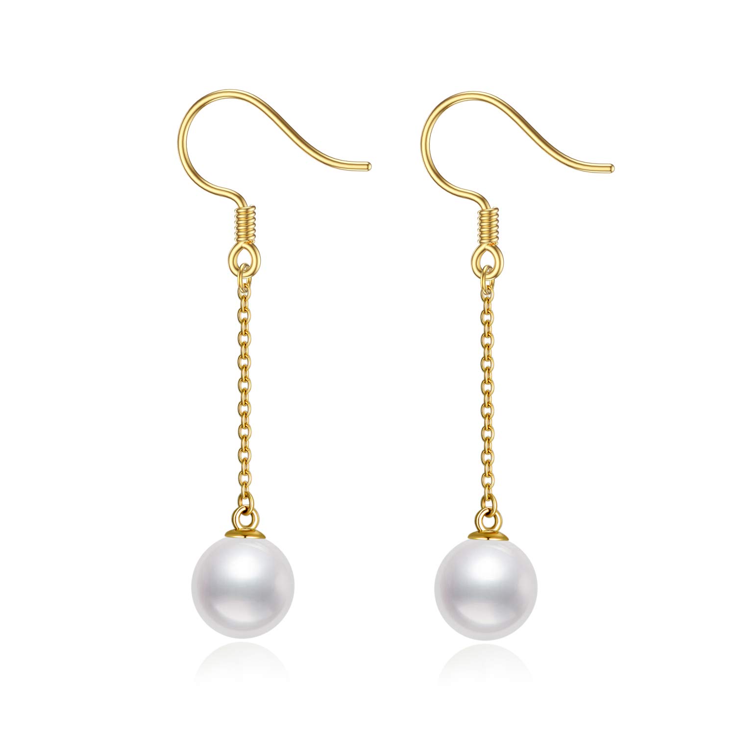 14K Real Gold Drop Pearl Earrings for Women - Yellow Gold Freshwater Cultured Pearls Threader Dangle Earrings | Anniversary, Christmas Jewelry Gifts for Her, Wife, Mom, Sister | Elegant for Weddings, Parties & Special Occasions