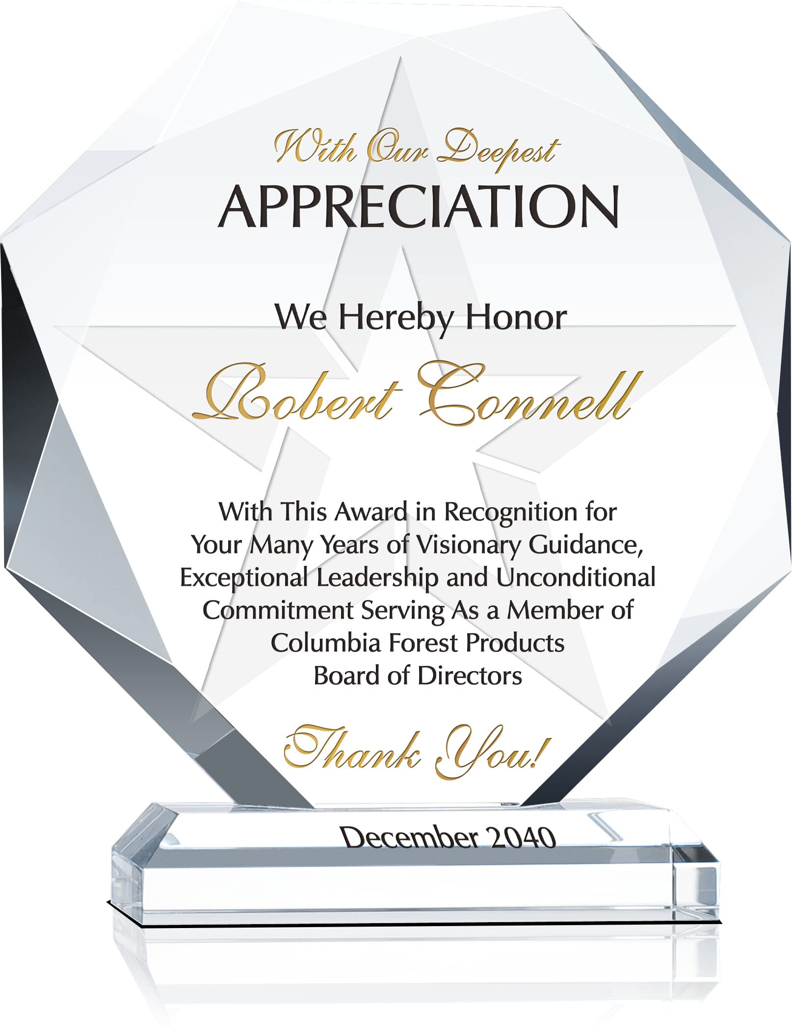 Custom Engraved Crystal Board of Directors Appreciation Award Plaque - Personalized Thank You Gift for Executives | Retirement, Farewell & Recognition Present | Premium 10