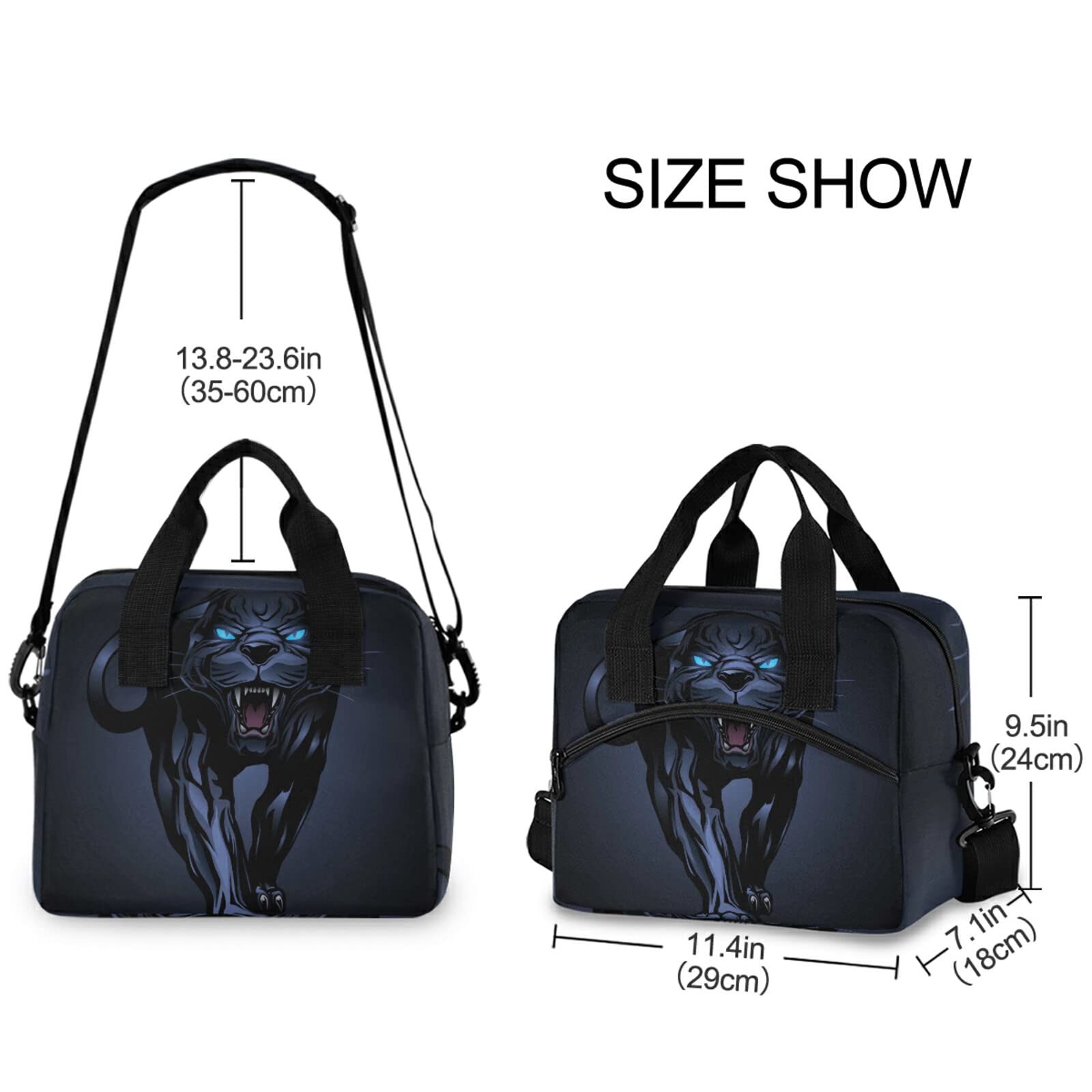 Roaring Black Panther Insulated Lunch Bag for Kids & Adults - Reusable Cooler Tote with Adjustable Strap for School, Office, Picnics & Outdoor Activities
