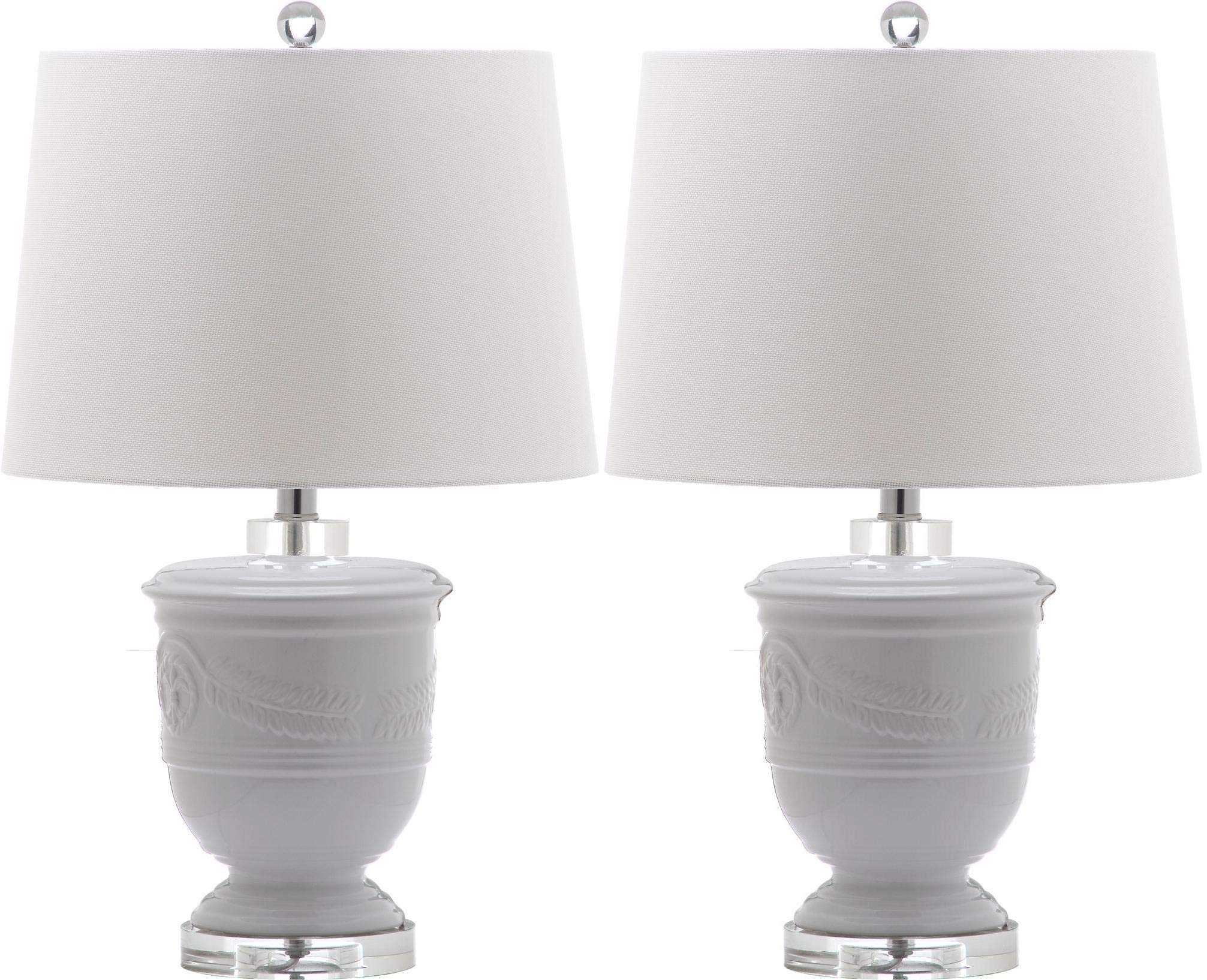SAFAVIEH Shoal Farmhouse White 24-inch Table Lamp Set of 2 with LED Bulbs - Modern Bedroom, Living Room & Home Office Lighting for Nightstands and Desks