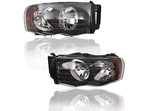 2002-2005 Dodge Ram 1500 Replacement Headlight Assembly Set of 2 with Black Bezel - Perfect for Night Driving & Off-Road Adventures