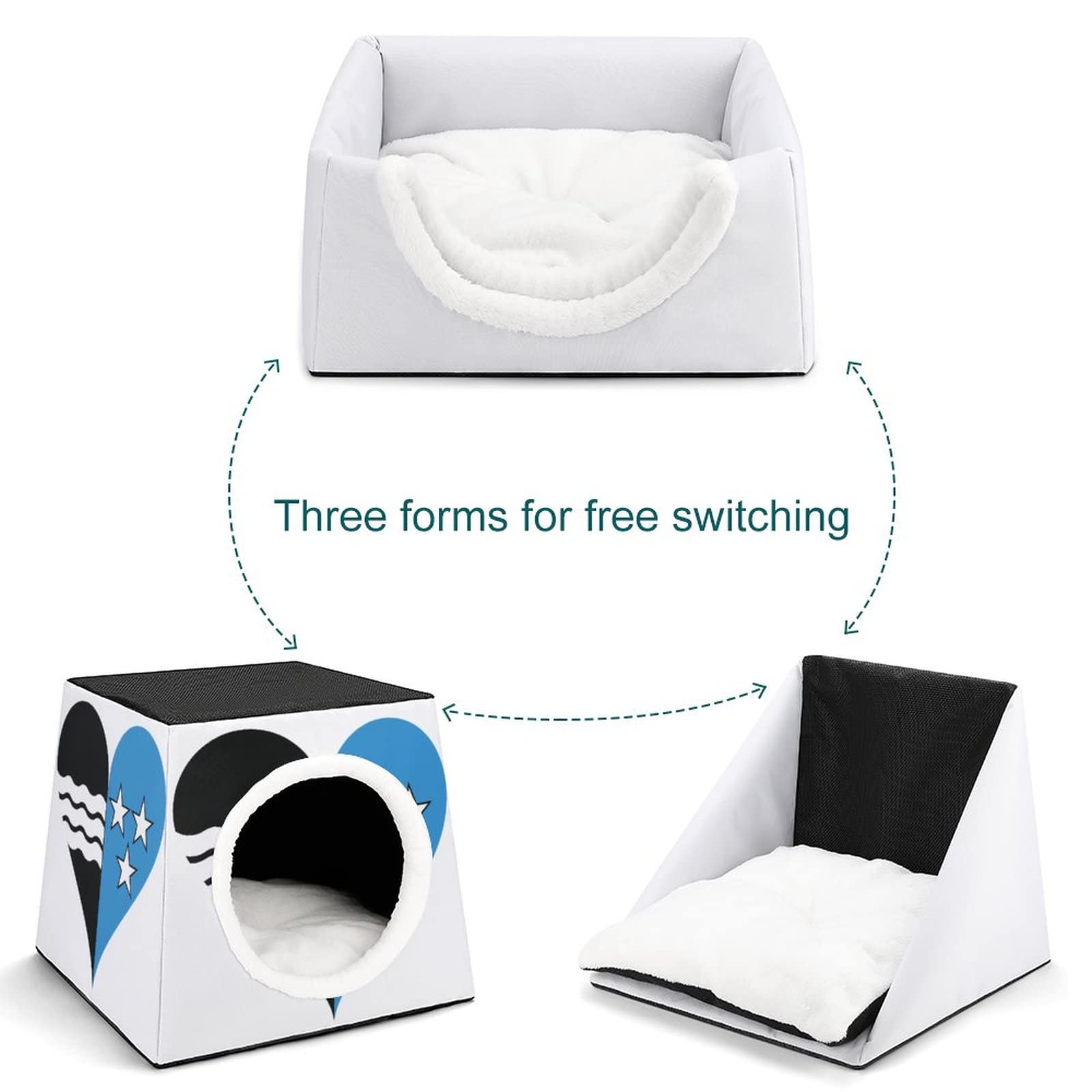 Multi-Functional Cat House & Bed - Soft Printed Cat Sofa Cube for Indoor & Outdoor Use - Cozy Kitty Shelter with Two-Tone Cardioid Design - Perfect for Napping, Playing & Relaxing at Home or in the Yard