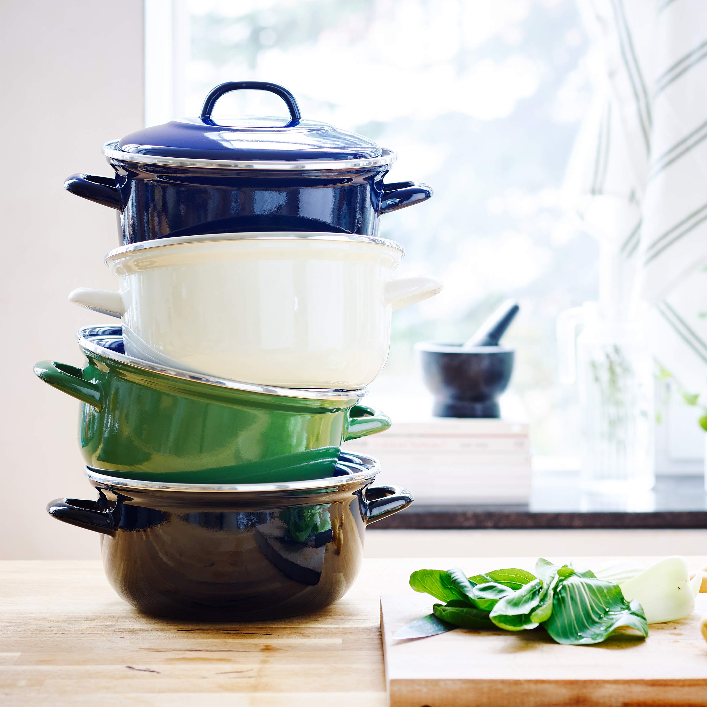 Indigo Aluminum Heavy-Gauge Carbon Steel 5.5QT Dutch Oven with Nonstick Glaze - Induction Compatible, Dishwasher Safe, Black - Perfect for Braising, Stewing & Slow Cooking
