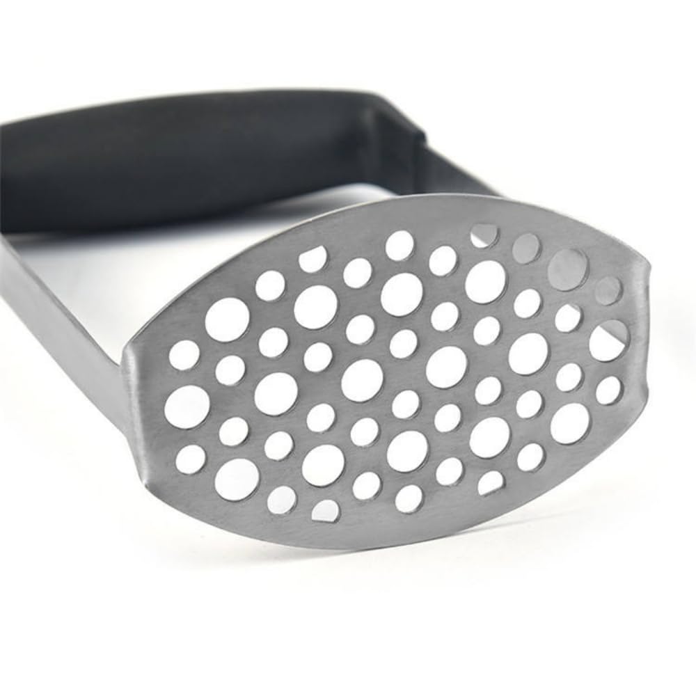 Premium Stainless Steel Potato Masher - Heavy Duty Kitchen Tool for Smooth Mashed Potatoes, Beans, Avocados & Meat | Ergonomic Non-Slip Handle | Perfect for Thanksgiving, Baby Food Prep & Home Cooking | Silver