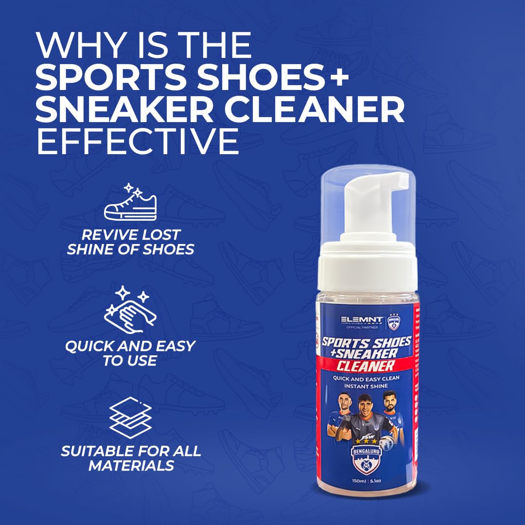 Elemnt Sports Shoes & Sneaker Cleaning Kit - Bengaluru FC Edition | Premium Shoe Cleaner Foam Spray (150ml) with Brush | Effective Dirt & Stain Remover for Sneakers, Leather Shoes, Sports Footwear | Perfect for Gym, Running, Football & Daily Wear