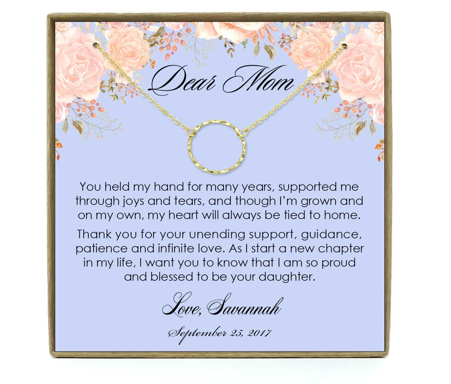 Personalized Mother of the Bride Necklace - Gold Hammered Ring Pendant Jewelry Gift from Daughter for Wedding Day - Perfect for Mother-Daughter Bonding & Special Occasions