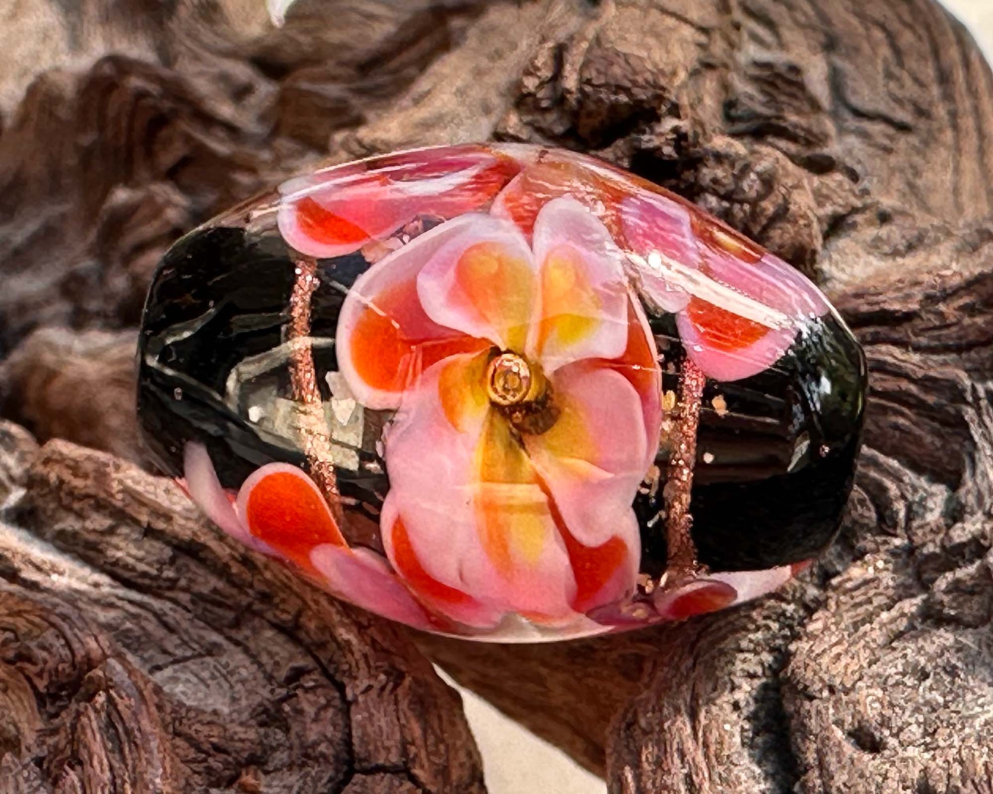 Tropical Bliss Pink Floral Lampwork Focal Bead SRA - Handmade Glass Bead for Jewelry Making, DIY Crafts, Necklace & Bracelet Designs - Perfect for Bohemian Style, Beach Wedding & Summer Accessories