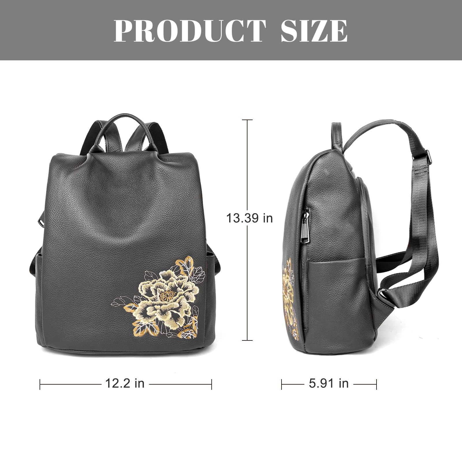 BOYATU Women's Genuine Leather Backpack Purse - Small Fashion Full-Grain Leather Designer Backpack Bag for Women (Grey) - Perfect for Work, Travel & Everyday Use