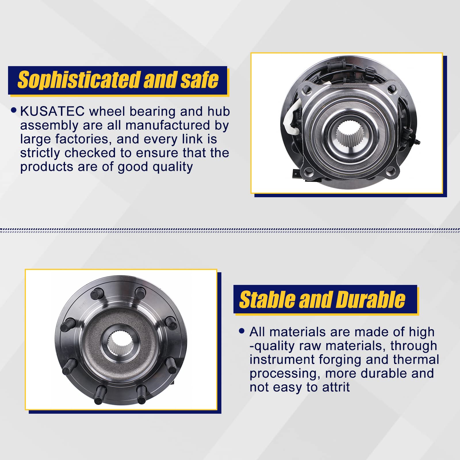 KUSATEC Wheel Hub Bearing Assembly for Ram 2500 3500 2013-2018 - ABS 8 Lug for Off-Road & Towing