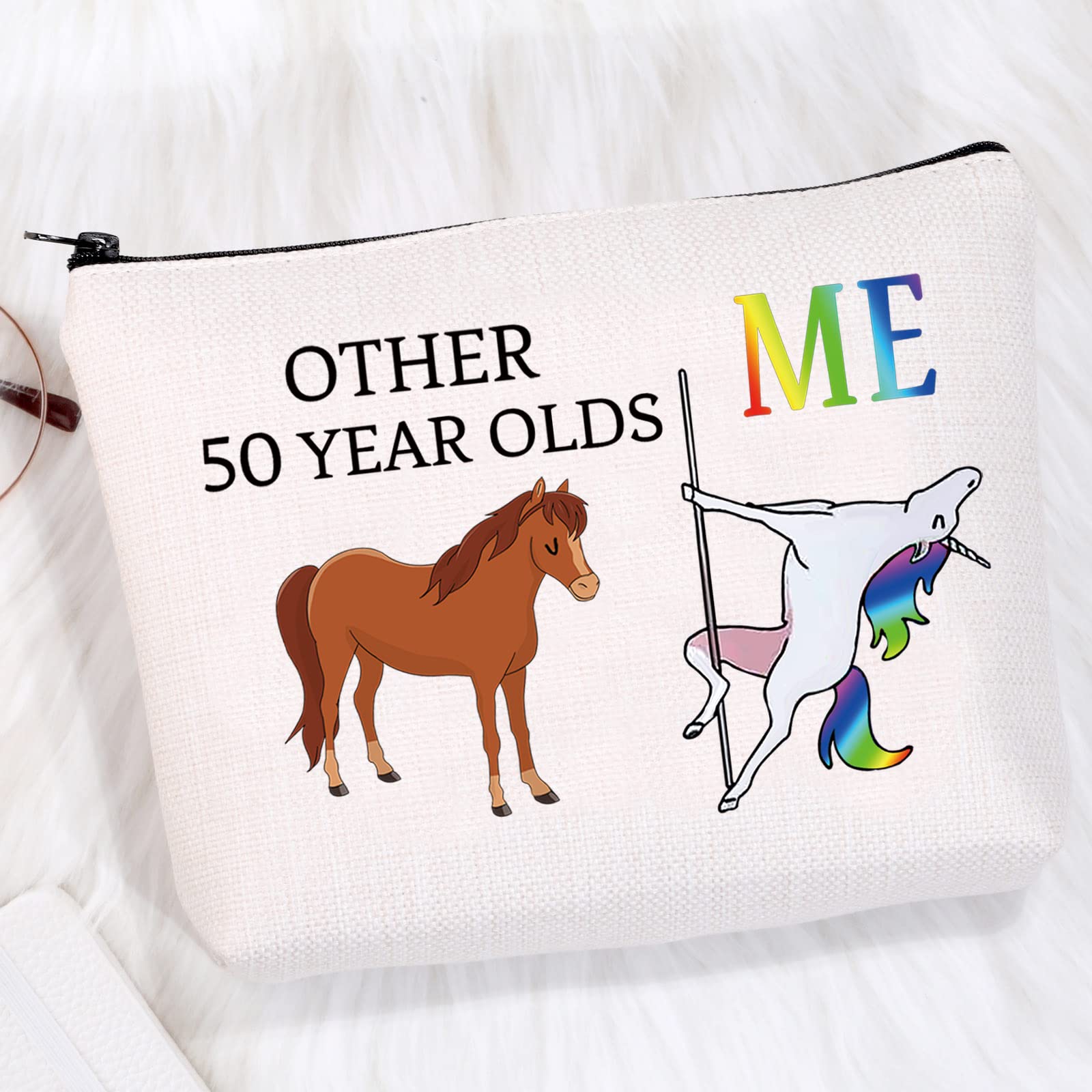 50th Birthday Gifts for Women - Funny 50 and Fabulous Unicorn Makeup Bag - Perfect 50 Year Old Birthday Present for Her - Great for Travel, Cosmetics Storage & Special Occasion Gifts