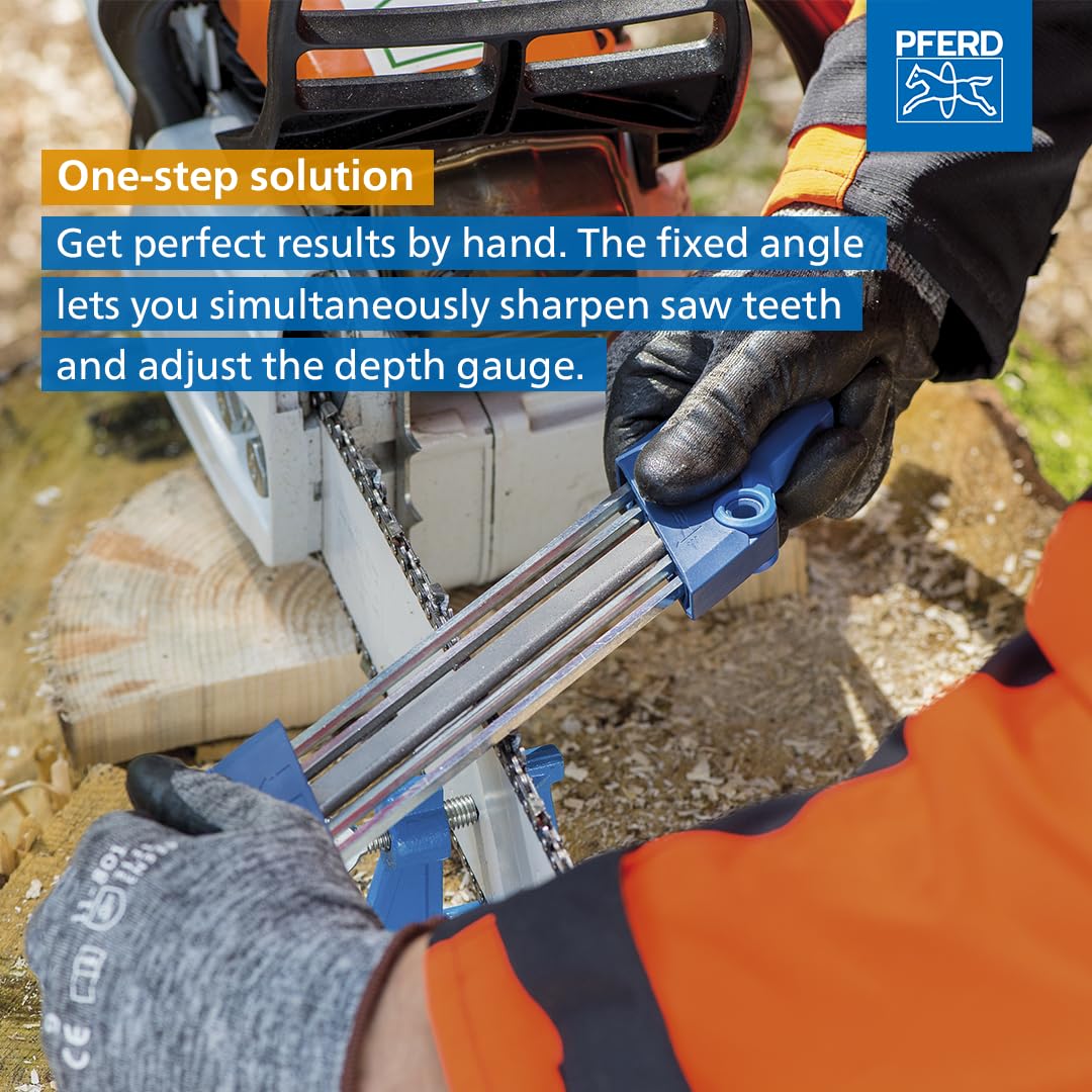 PFERD 17304 Professional Chainsaw Sharpener Kit - 7/32 Inch File with Built-in Depth Gauge | Ergonomic Design for Easy Sharpening | Perfect for Wood Cutting, Tree Trimming & Forestry Work