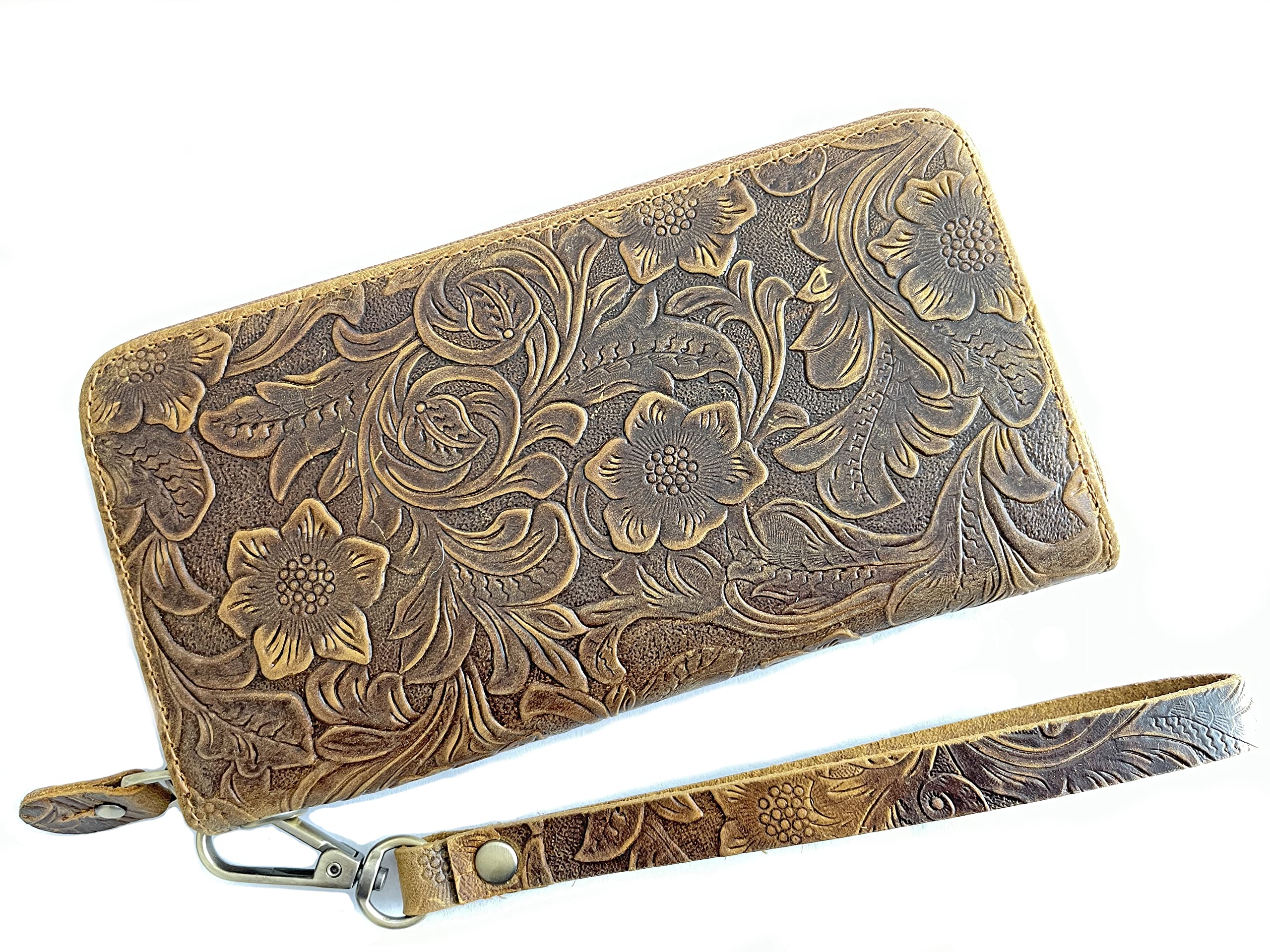 Women's Leather Wallet Organizer with Zipper - Long Floral Wristlet Wallet for Everyday Use | Perfect for Shopping, Travel & Daily Essentials