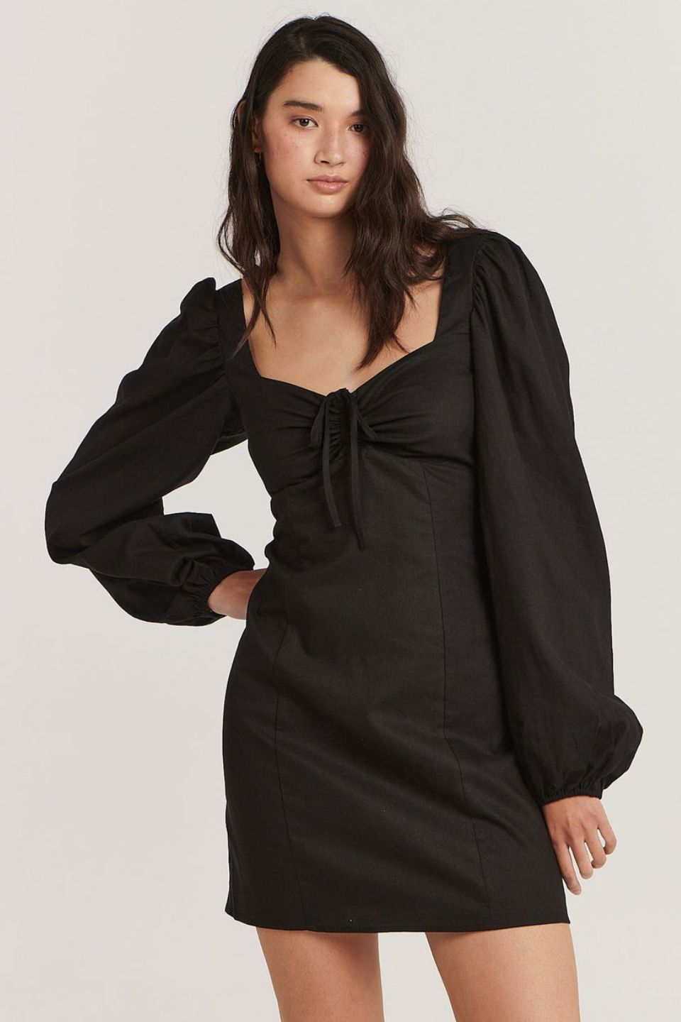 Andrea Black Long Sleeve Mini Dress for Women - Elegant Party & Night Out Outfit