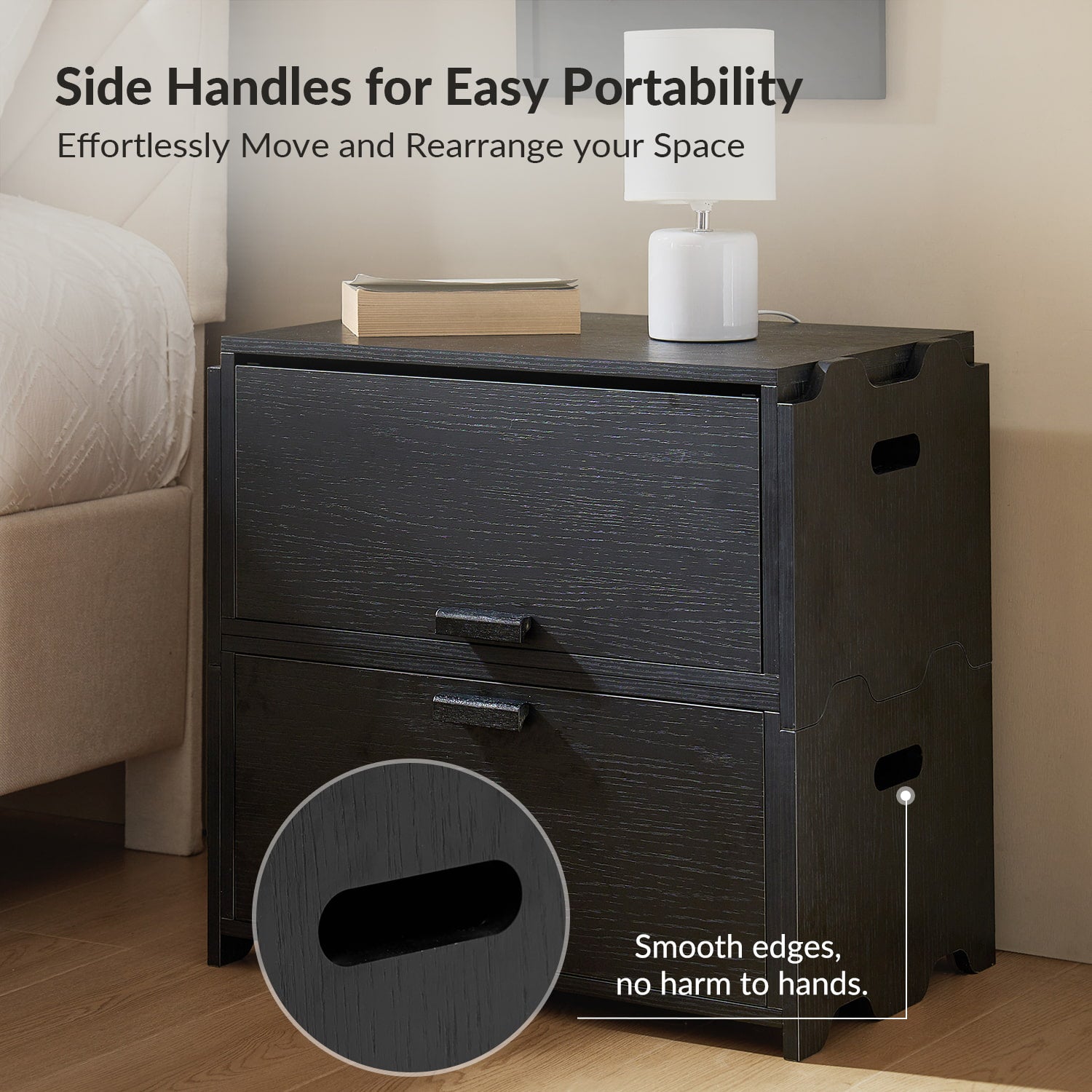 Modular Stackable Storage Drawers Nightstand with Flexible Organization - Hagen Space-Saving Bedside Organizer for Bedroom, Office & Dorm Room