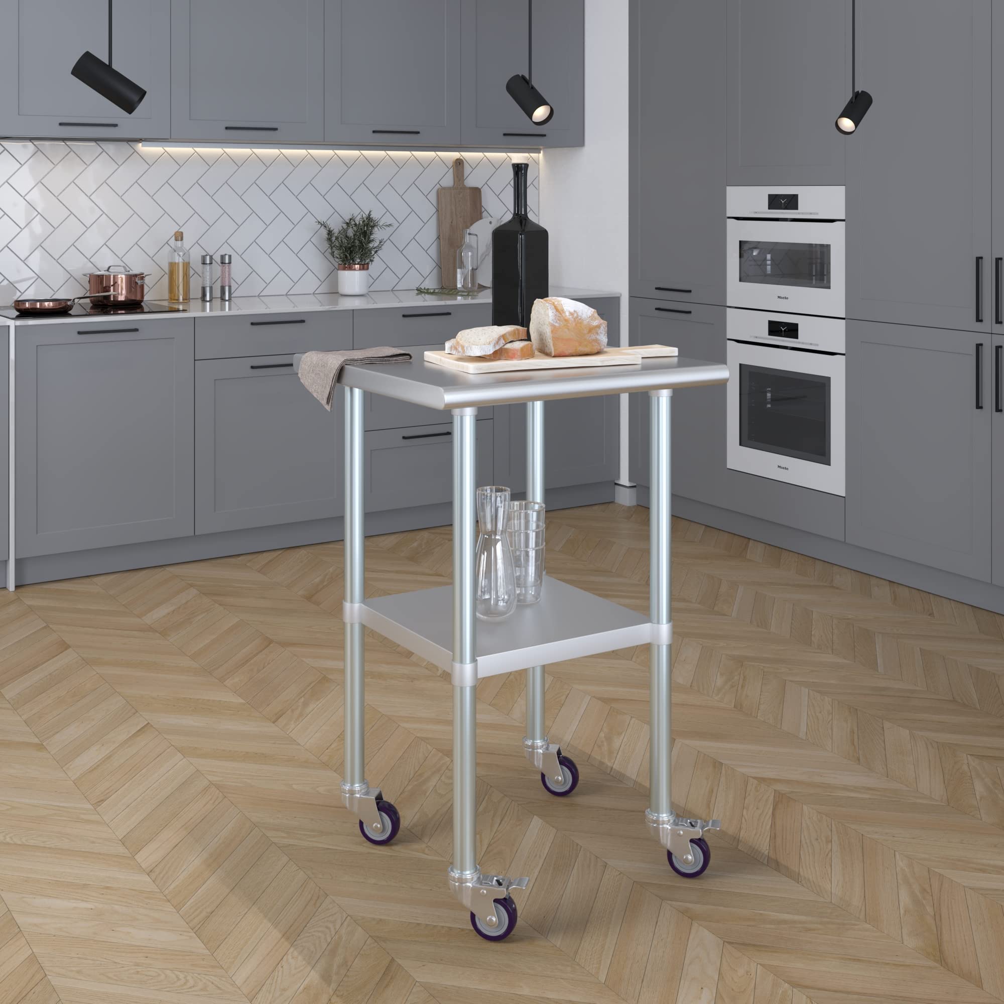 AmGood 24x24 Inch Stainless Steel Work Table with Wheels - NSF Certified Metal Kitchen Prep Table for Commercial & Home Use | Perfect for Food Preparation, Catering & Restaurant Workstations