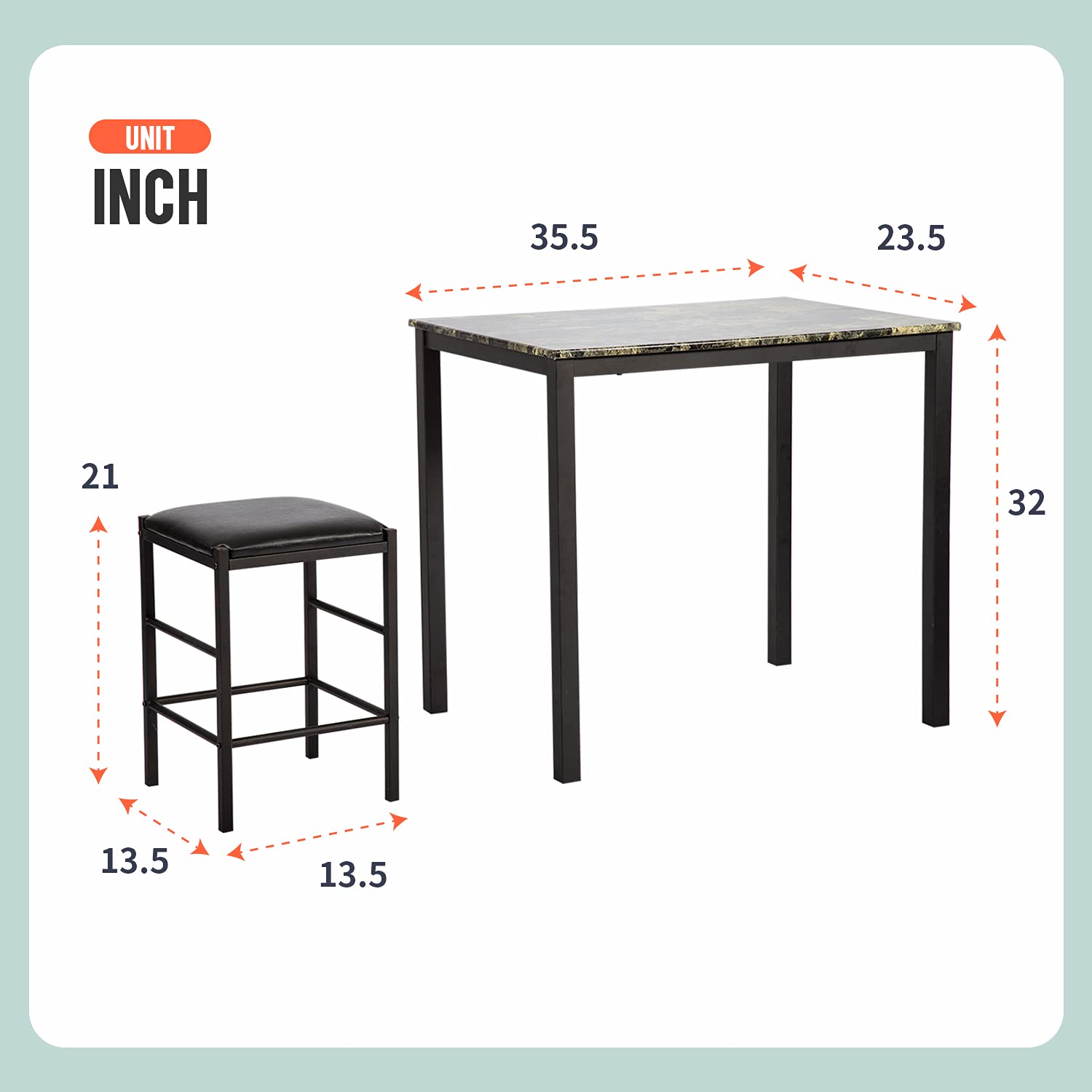 FDW Marble Rectangular Dining Table Set with 2 Chairs - Modern Wood Kitchen Breakfast Table for Small Spaces | Perfect for Apartments, Condos & Cozy Dining Rooms