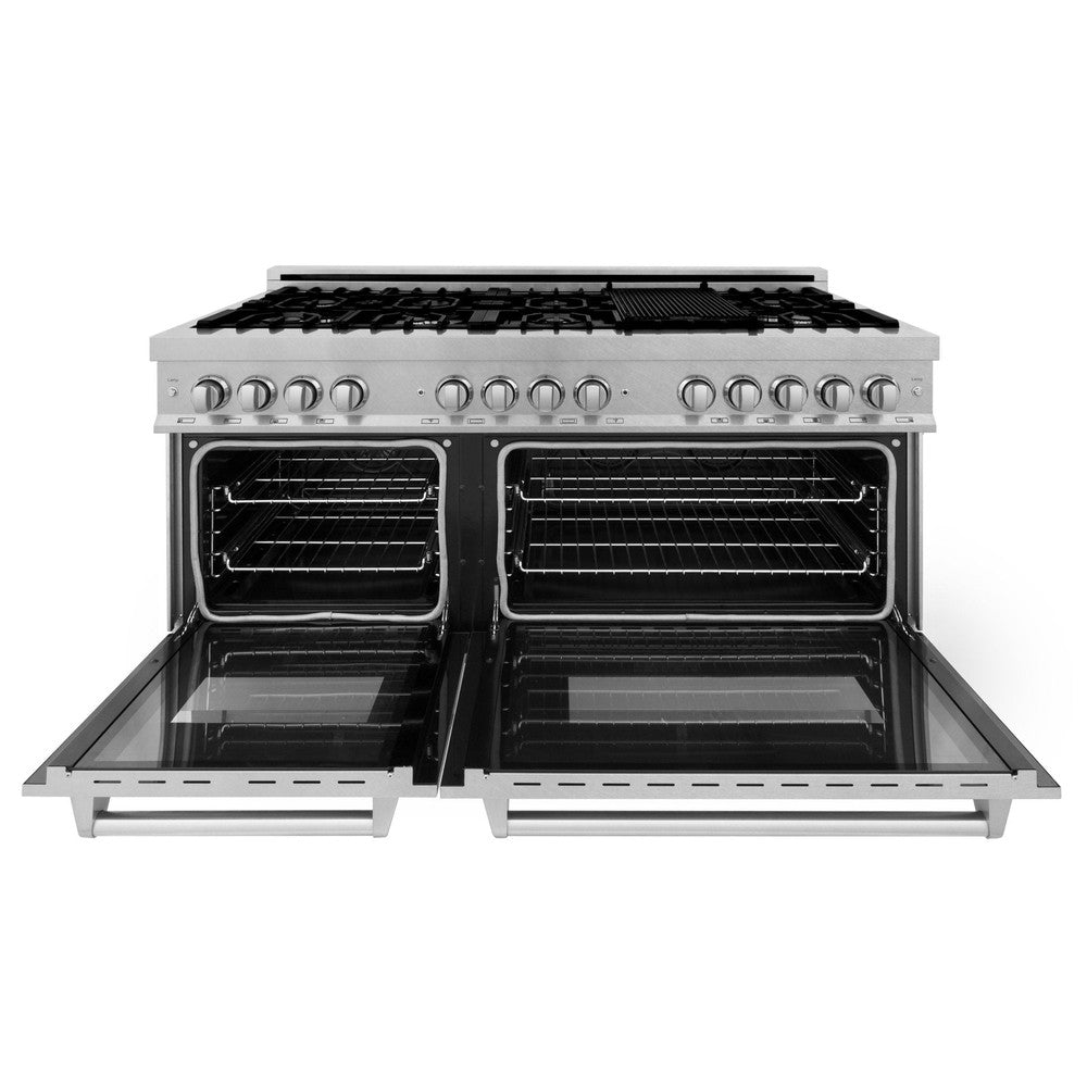 ZLINE 60-Inch 7.4 cu. ft. Dual Fuel Range with 9-Burner Gas Cooktop & 2 Electric Convection Ovens - Satin Stainless Steel (RAS-SN-60) | Professional Kitchen Appliance for Home Chefs & Cooking Enthusiasts