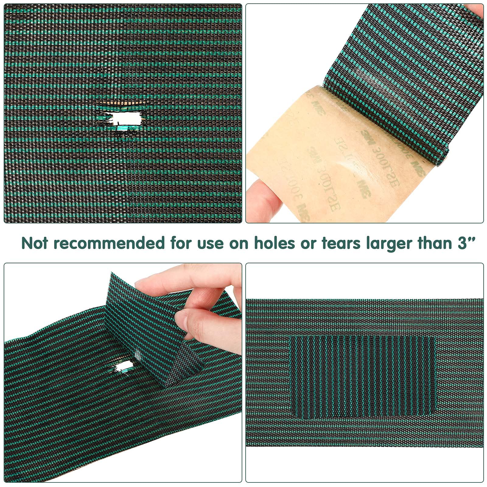 Honoson Pool Safety Cover Patch Kit - 4 x 8 Inch Green Mesh Self-Adhesive Repair Kit for Swimming Pool Covers - Fix Tears & Holes for Winter Protection