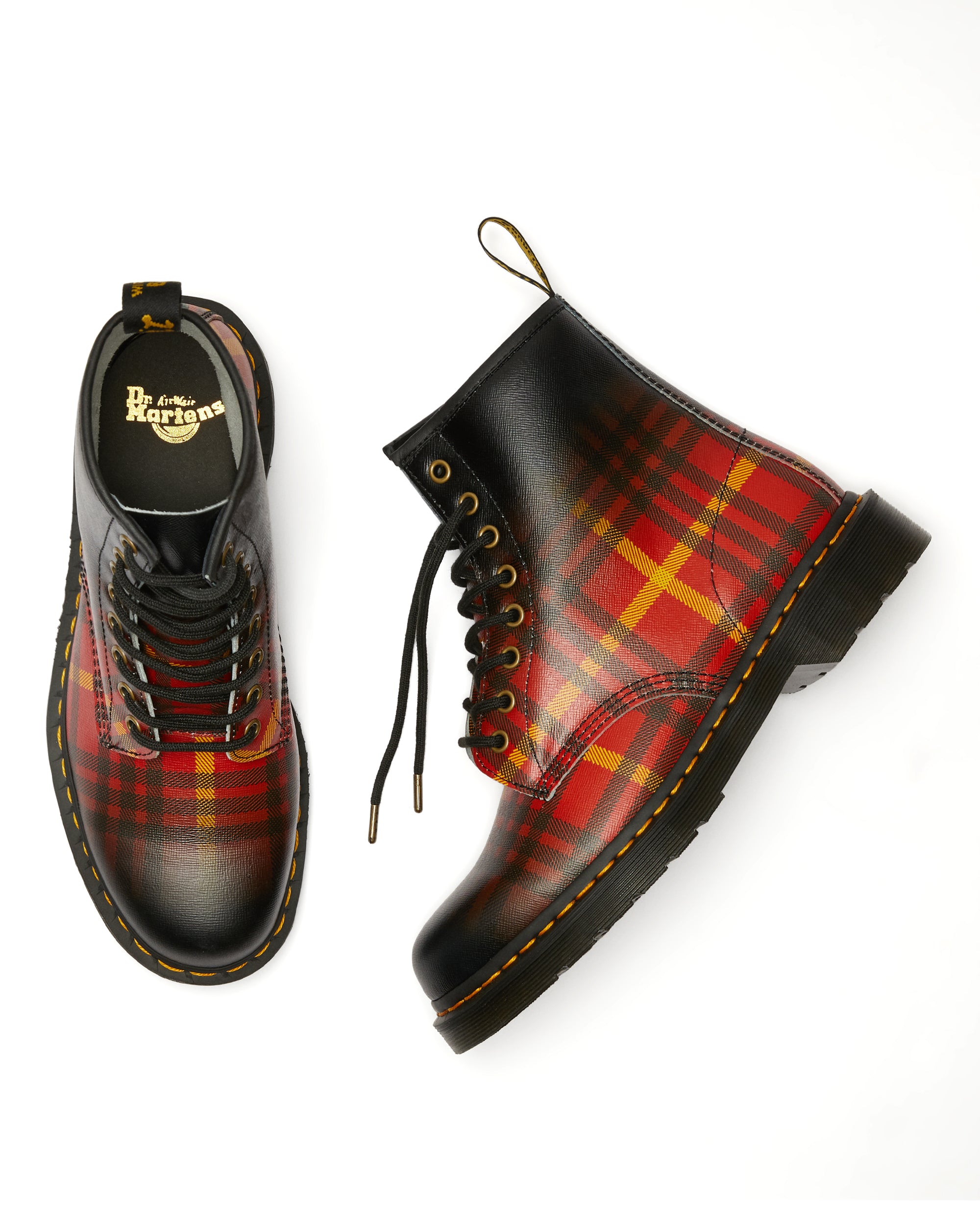 Dr. Martens 1460 Multi Black Tartan Backhand Straw Grain Leather Boots - Punk Fashion, Casual Wear & Street Style for Men & Women