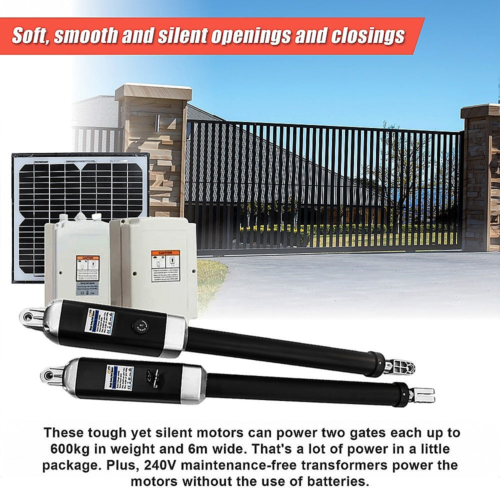 1200KG 10W Solar Powered Double Swing Automatic Gate Opener with Remote Control - Perfect for Driveway, Farm, and Commercial Property Security