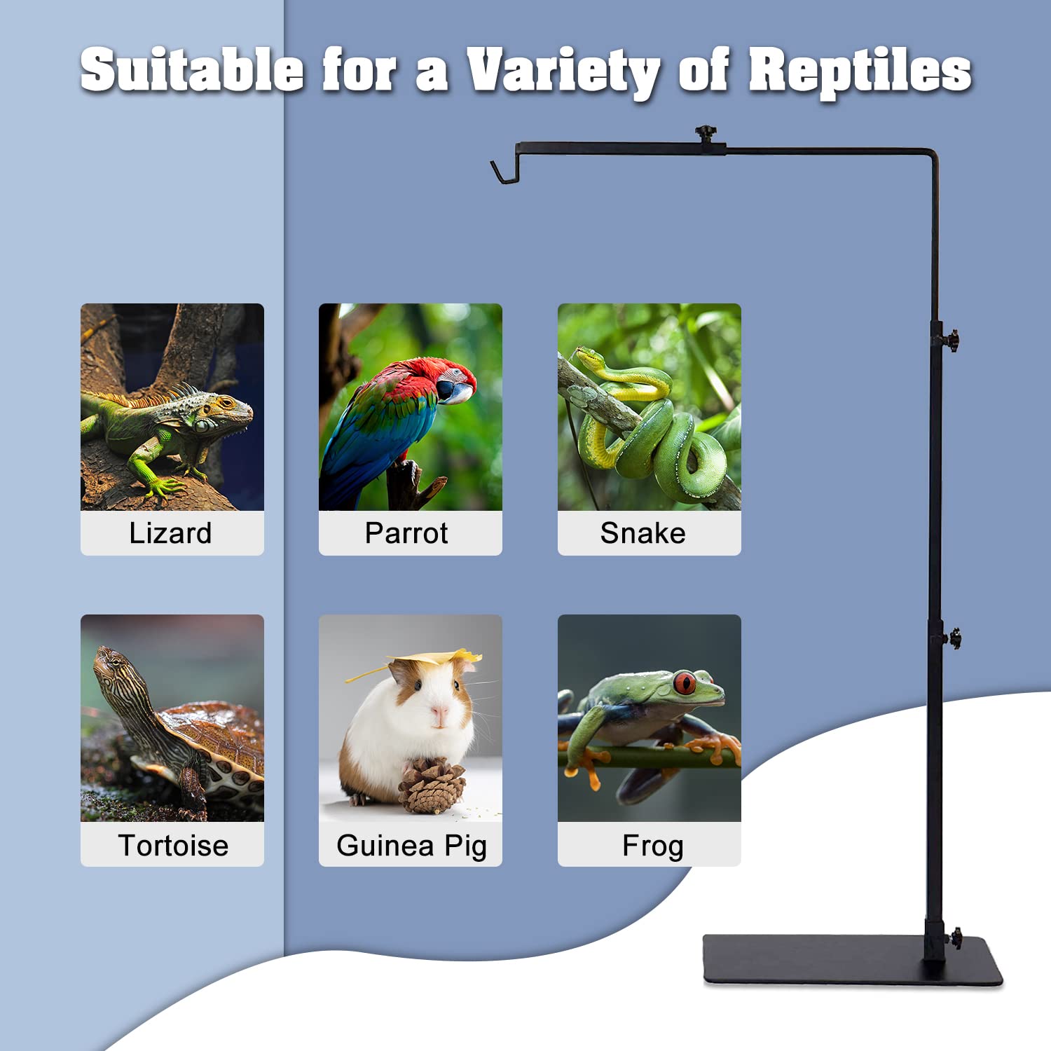 Adjustable Reptile Lamp Stand - Metal Terrarium Light Holder with Base for Lizards, Turtles, Snakes & Spiders | 36.2X12.6 Inch Heating Lamp Bracket for Amphibian Habitat & Reptile Enclosures | Perfect for UVB/UVA Bulbs in Desert or Tropical Terrariums