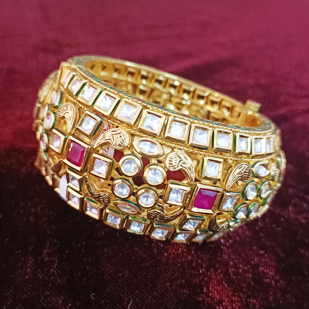 Elegant Gold Plated Royal Kundan Openable Bracelet (Design 108) - Perfect for Weddings, Parties & Special Occasions