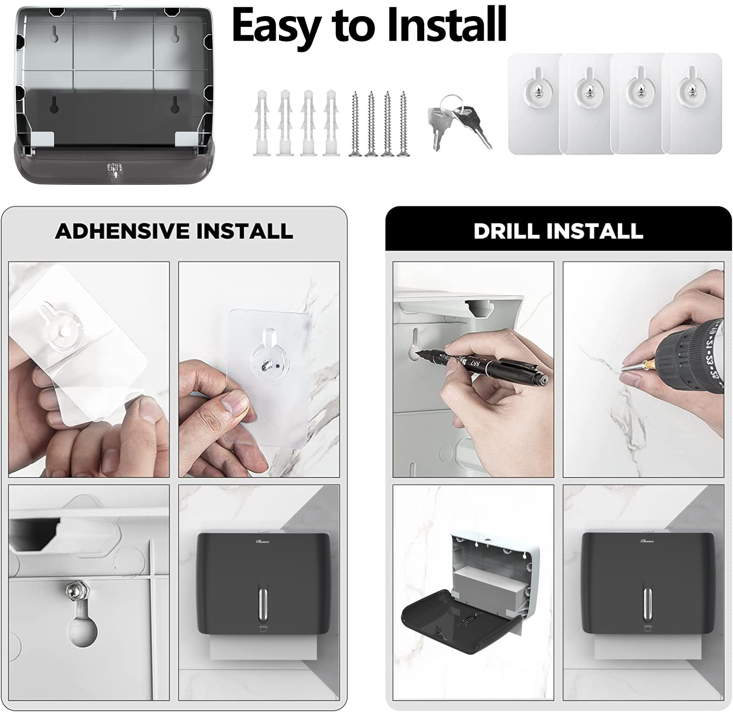 Commercial Wall Mount Paper Towel Dispenser with Key Lock - Compact Multifold Hand Towel Holder for Bathroom, Office & Kitchen - Durable Black Design for High-Traffic Areas & Hygiene Stations