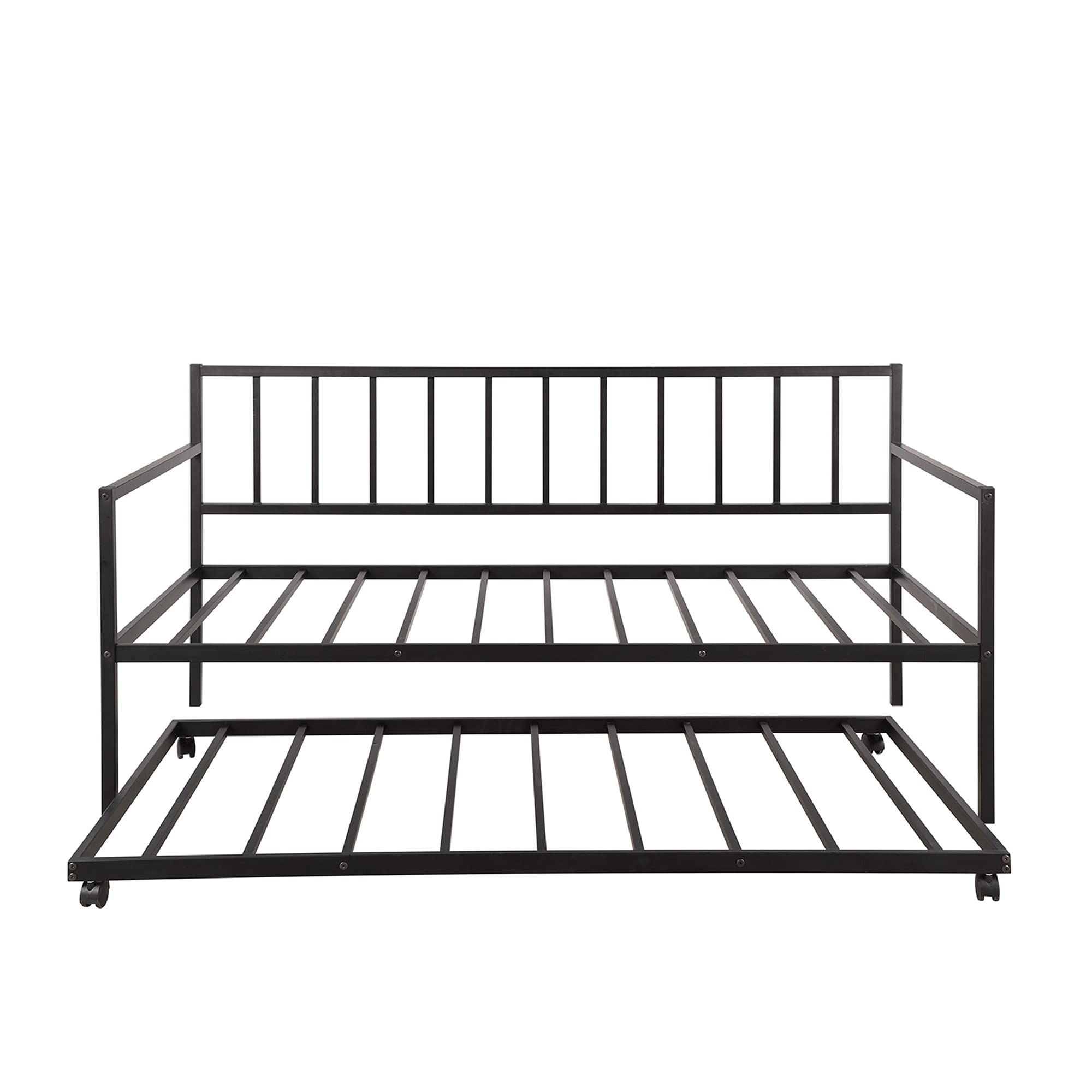 Twin Size Metal Daybed with Trundle - Sturdy Black Metal Frame for Guest Room or Living Room - No Box Spring Needed - Perfect for Sleepovers & Space-Saving Solutions