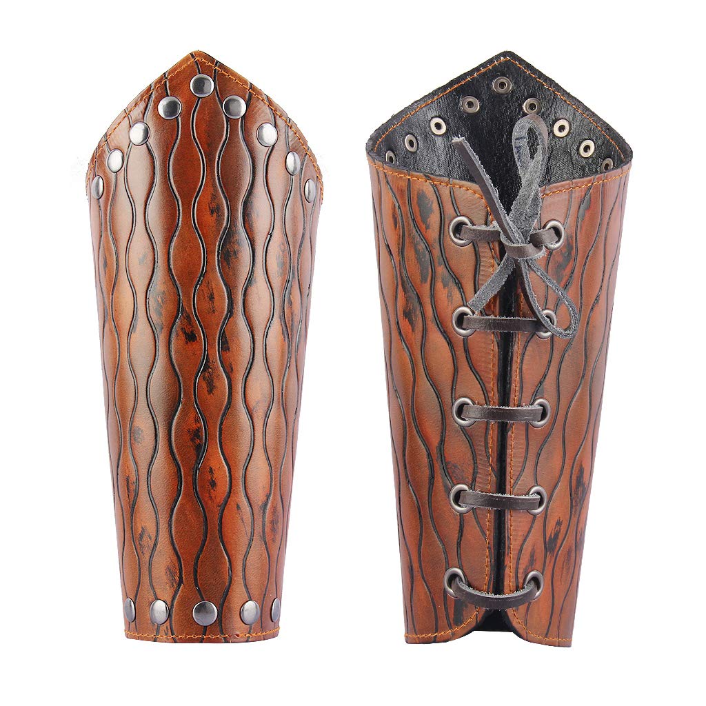 Jeilwiy Faux Leather Medieval Gauntlets - Viking Arm Guards & LARP Bracers for Men & Women | Cosplay, Renaissance Fairs & Historical Reenactment Accessories