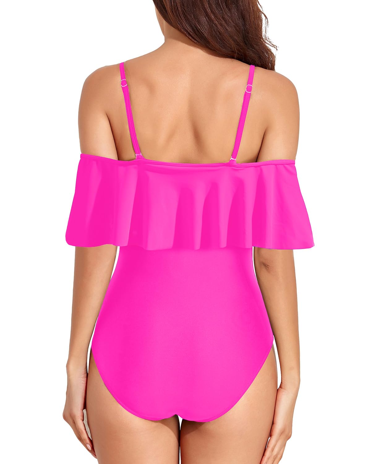Women's Off Shoulder One Piece Swimsuit with Ruffled Sleeves - Retro Vintage Bathing Suit for Beach, Pool & Summer Vacation