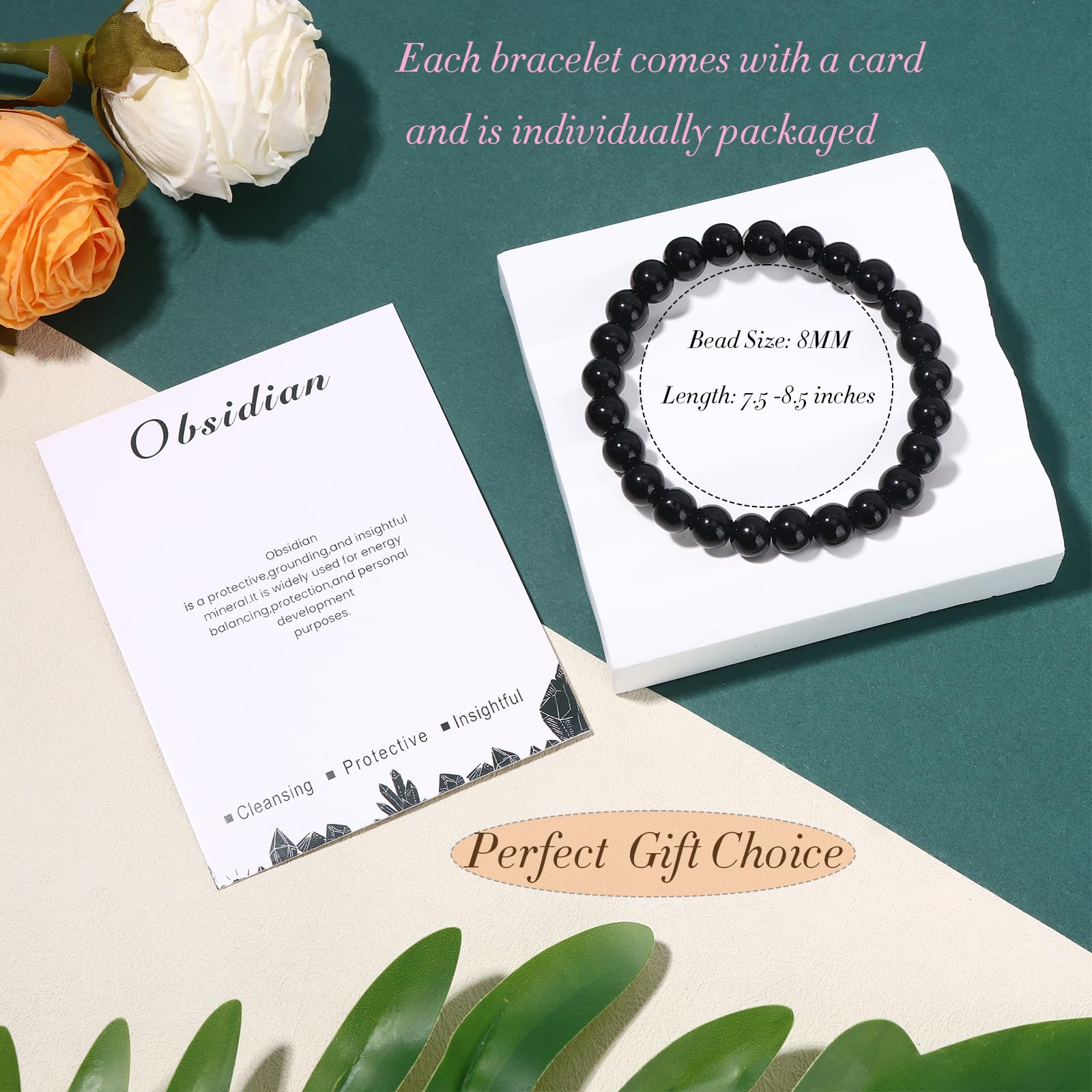 16PCS Natural Crystal Bracelets for Women & Men - 8mm Semi-Precious Gemstone Beaded Stretch Bracelets, Round Yoga Healing Energy Jewelry Gifts for Meditation, Chakra Balancing & Spiritual Wellness