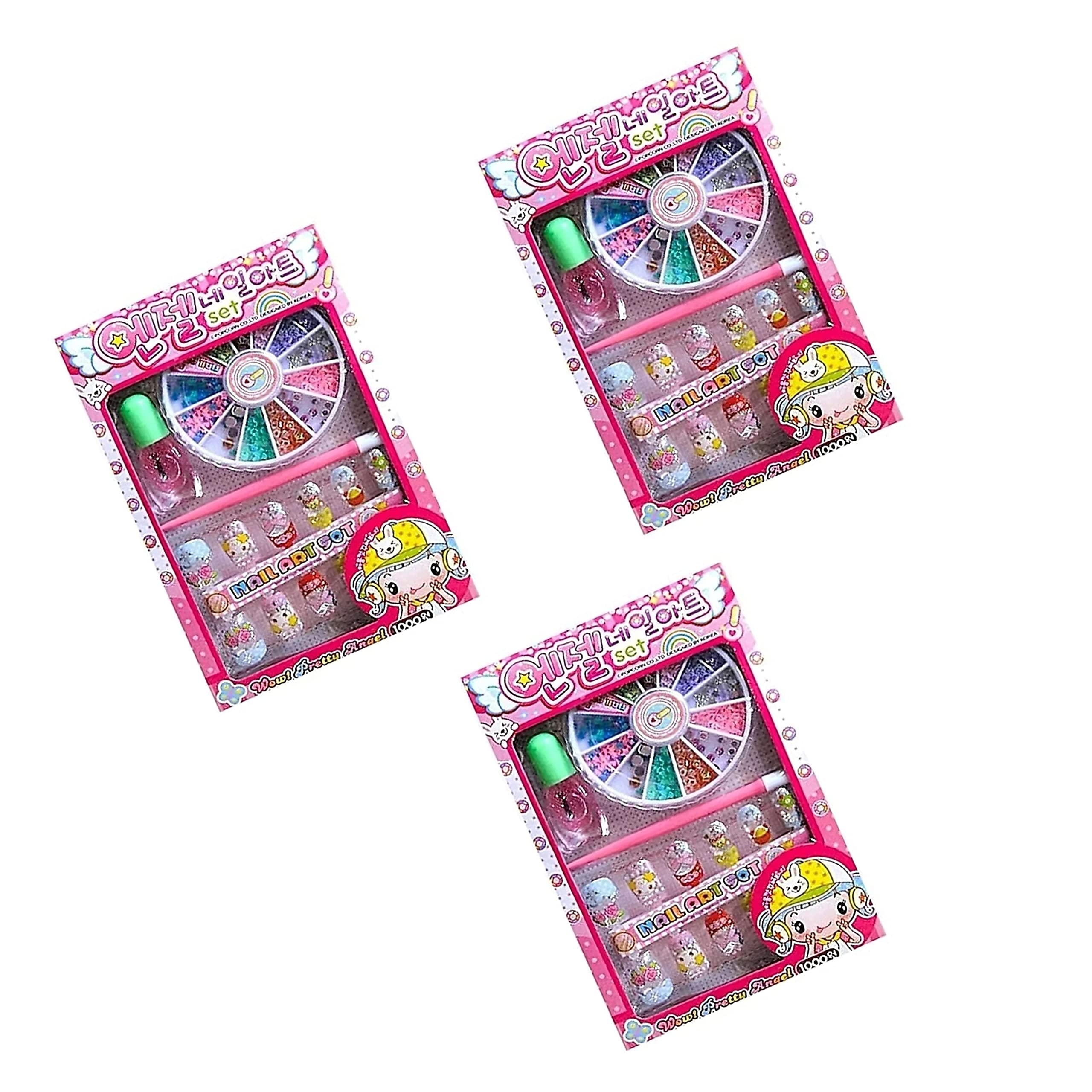 Karic Cute Nail Art Kit for Girls - Best Kids Gift Set with 3 Multicolor Nail Polish & Accessories - Perfect for Birthday Parties, DIY Home Spa & Creative Playtime