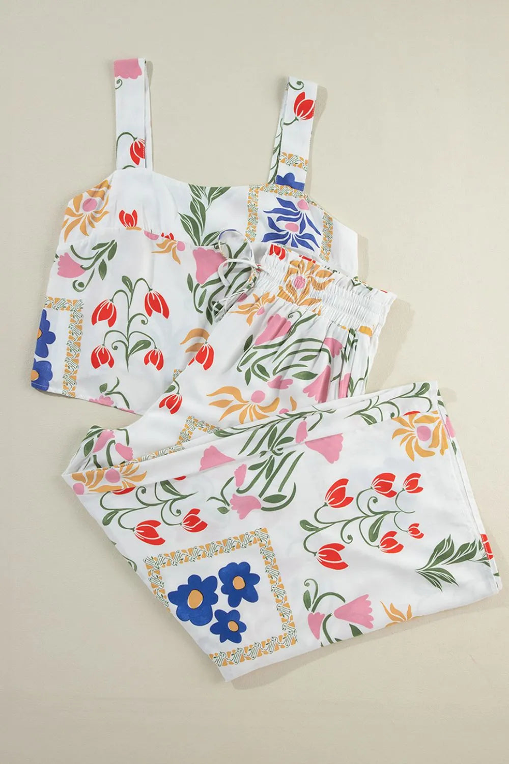 Stylish Floral Print Square Neck Resort Top & Pants Set - Perfect for Beach Vacations, Summer Getaways and Tropical Holidays