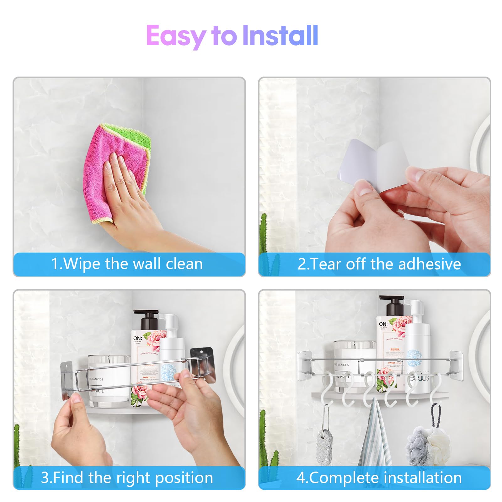 2 Pack Adjustable Stainless Steel RV Shower Tension Rods with 6 Hooks - Space Saving Bathroom Organizer for RV, Camper, Travel Trailer - Perfect for Hanging Toiletries, Towels & Shower Accessories in Small Spaces