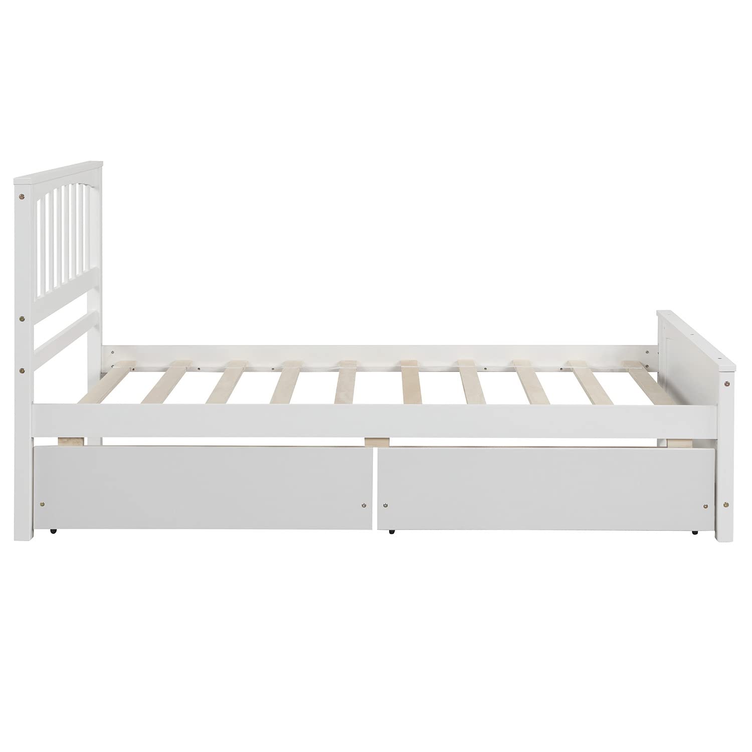 Twin Size Platform Bed Frame with Headboard & 2 Storage Drawers - Solid Wood Bed with Under-Bed Space - No Box Spring Needed - White - Perfect for Kids, Teens & Adults Bedrooms, Dorm Rooms & Small Spaces