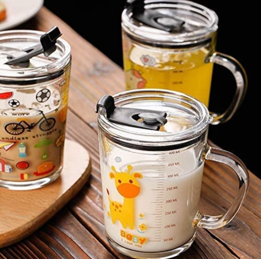 PrimeWorld 350ml Cartoon Printed Baby Sipper Mug with Straw & Lid - BPA-Free Milk, Juice, Water, Shakes Measuring Cup for Kids & Toddlers - Perfect for Home, School, Travel & Outdoor Activities