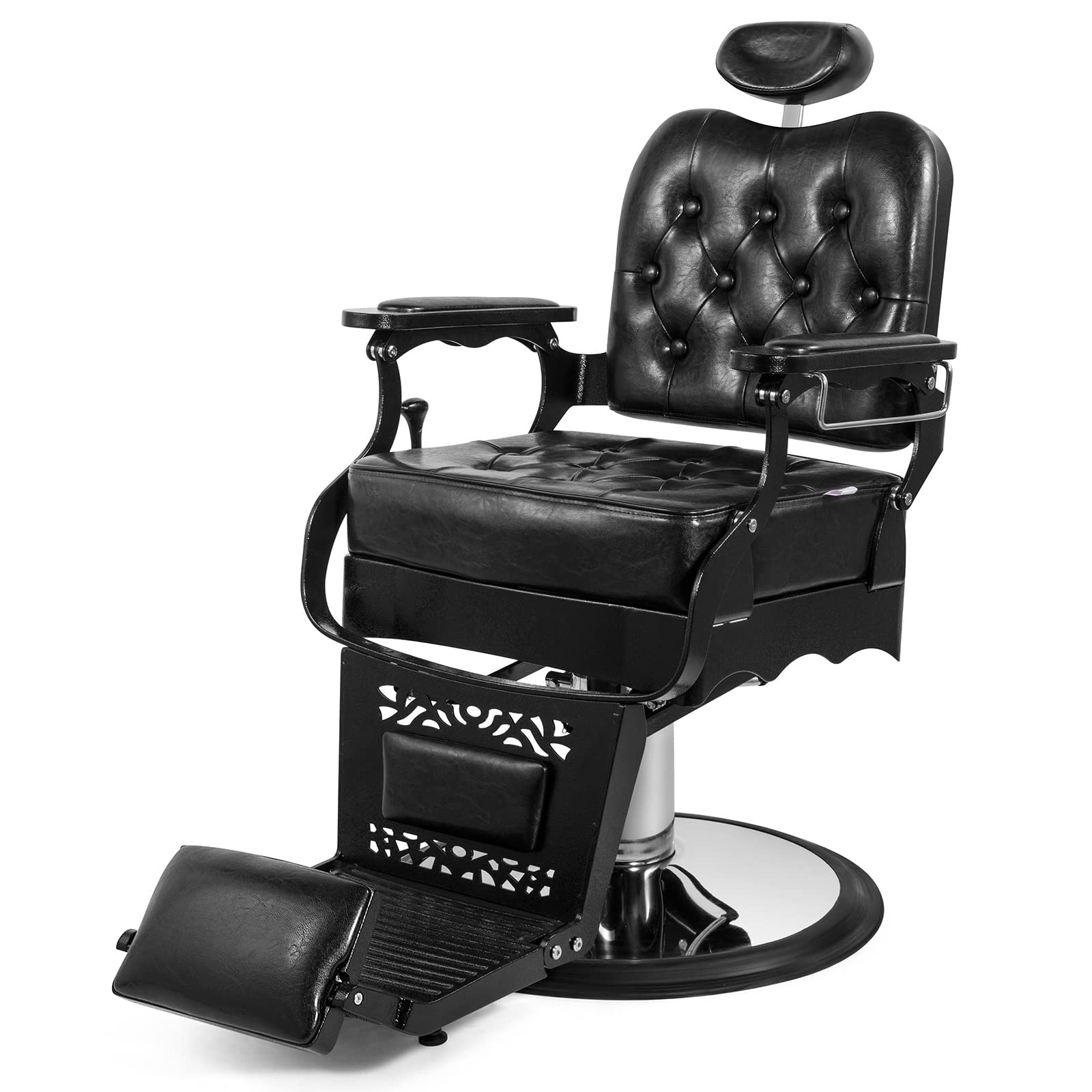 Vintage Hydraulic Barber Chair - Heavy Duty Salon Chair for Hair Stylists & Tattoo Artists - Classic Reclining Barber Chair with Hydraulic Lift - Perfect for Barber Shops, Salons & Tattoo Studios