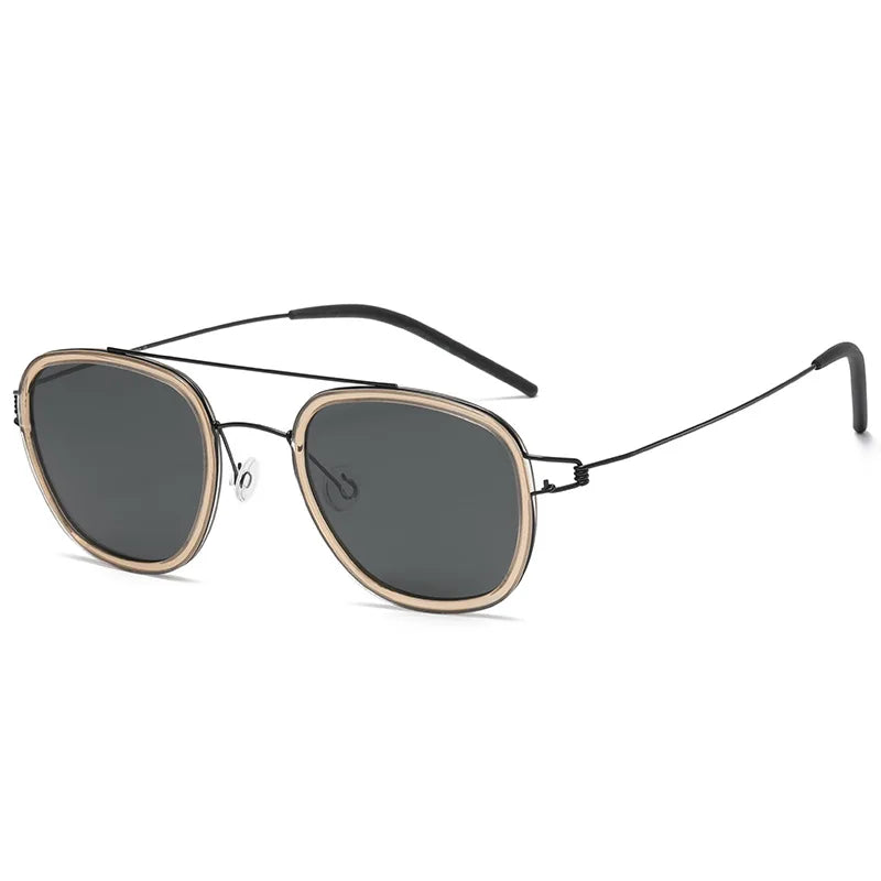 Black Unisex Titanium Square Double Bridge Sunglasses 8205 - Stylish & Durable for Outdoor Activities, Driving, and Fashion
