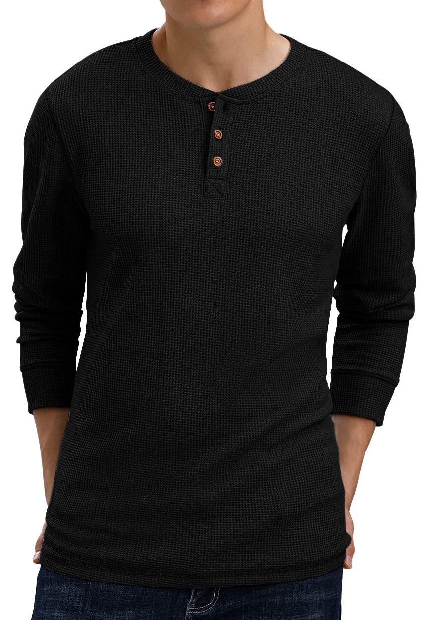 Sailwind Men's Long Sleeve Waffle Henley Shirt - Soft Casual Button Down T-Shirt for Men - Perfect for Fall, Winter & Layering Outfits