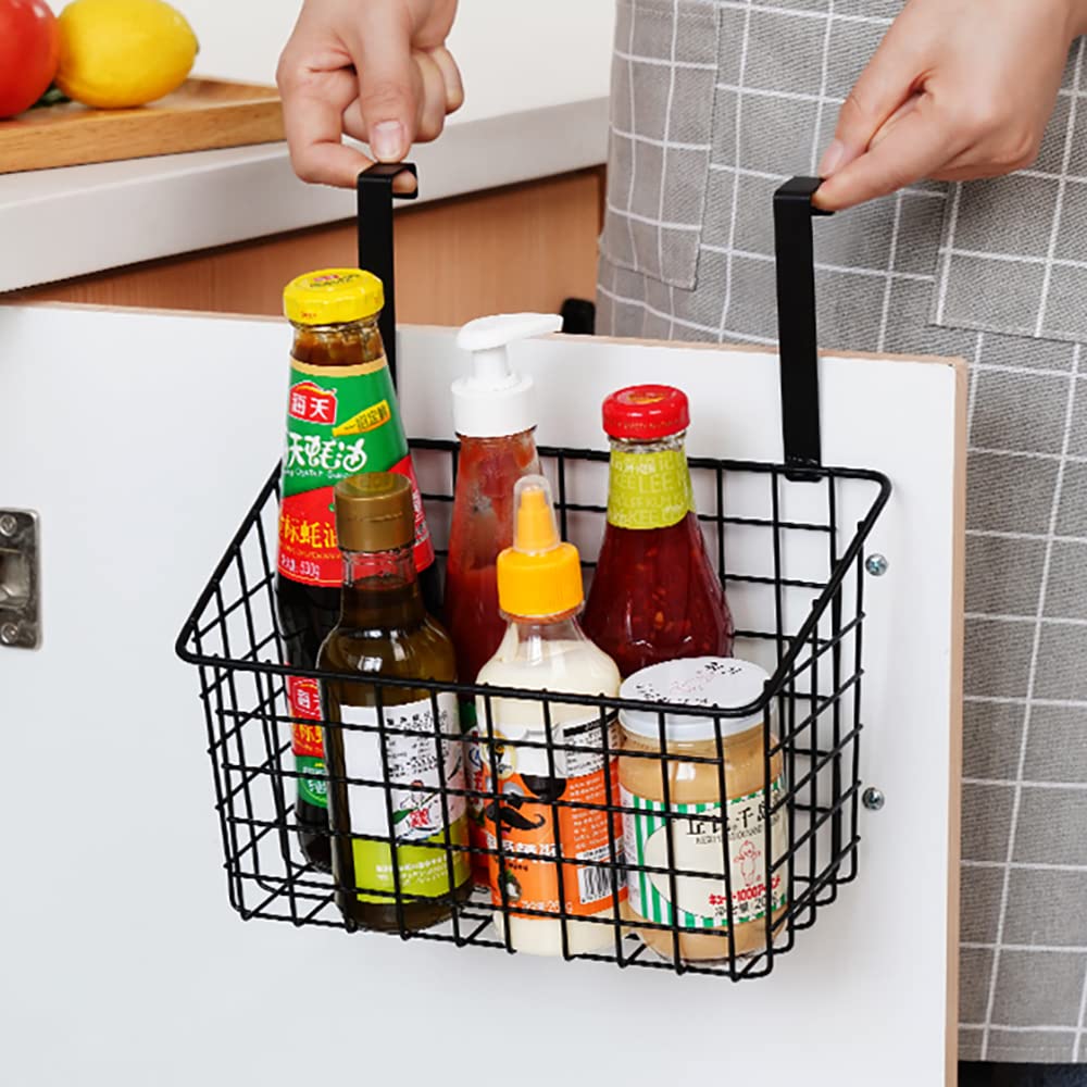 Over Cabinet Door Organizer - Heavy Duty Steel Wire Storage Basket for Kitchen, Bathroom & Pantry | Hanging Holder for Cutting Boards, Sponges & Cleaning Supplies | Space Saving Under Sink & Wall Door Storage Solution (Black) - Perfect for Small Kitchens, Apartment Living & Clutter-Free Home Organization