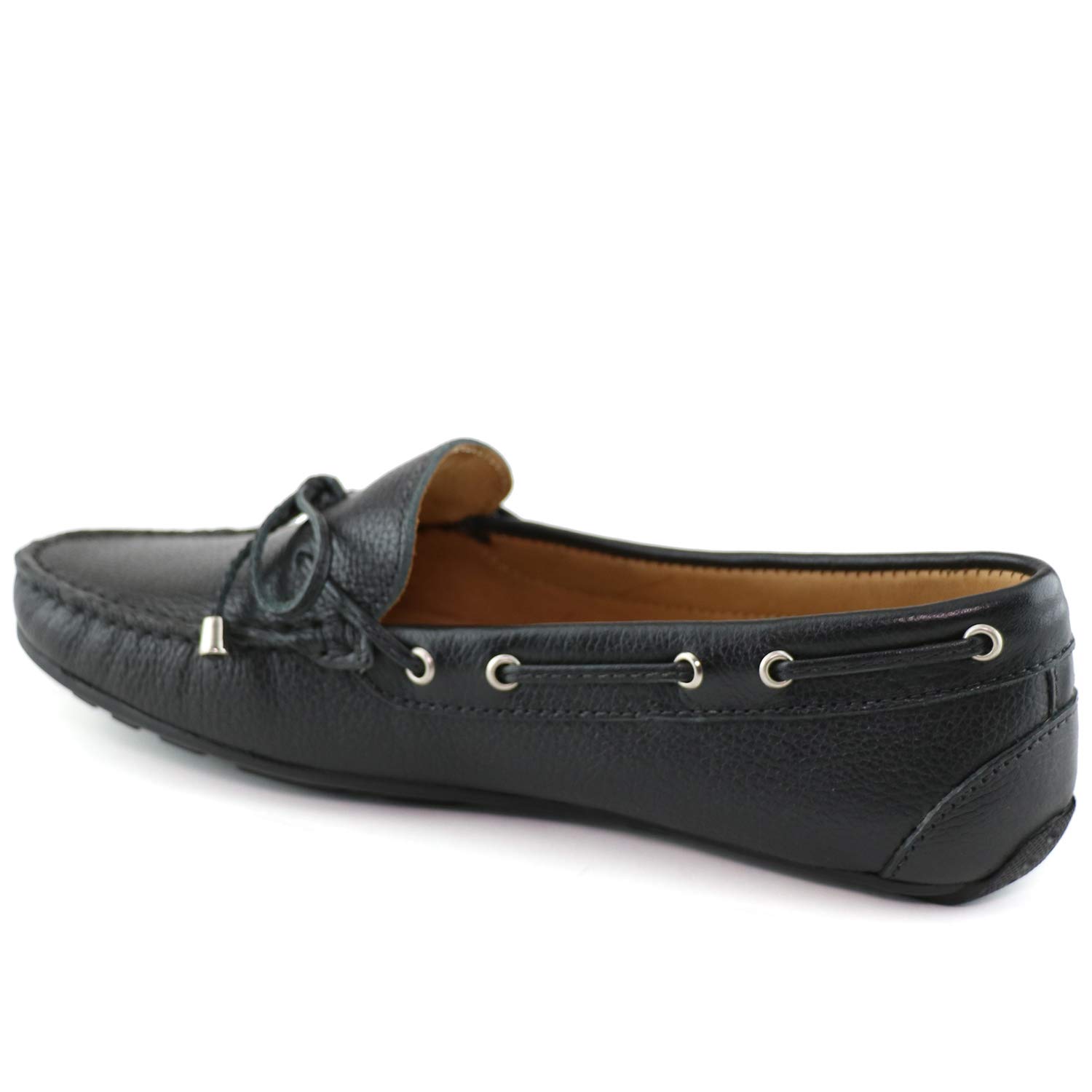MJNY Women's Genuine Leather Driving Moccasins - Comfortable Lightweight Slip-On Loafers with Classic Tie Bow | Perfect for Casual Wear, Work & Travel