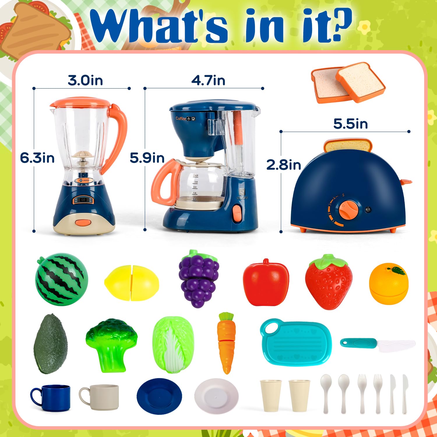 TOY Life Kids Blender Toy Set - Pretend Play Kitchen Appliances with Light & Sound, Coffee Maker & Toaster Toys for Toddlers - Learning Kitchen Toys Gift for Girls & Boys - Perfect for Role Play & Early Childhood Development