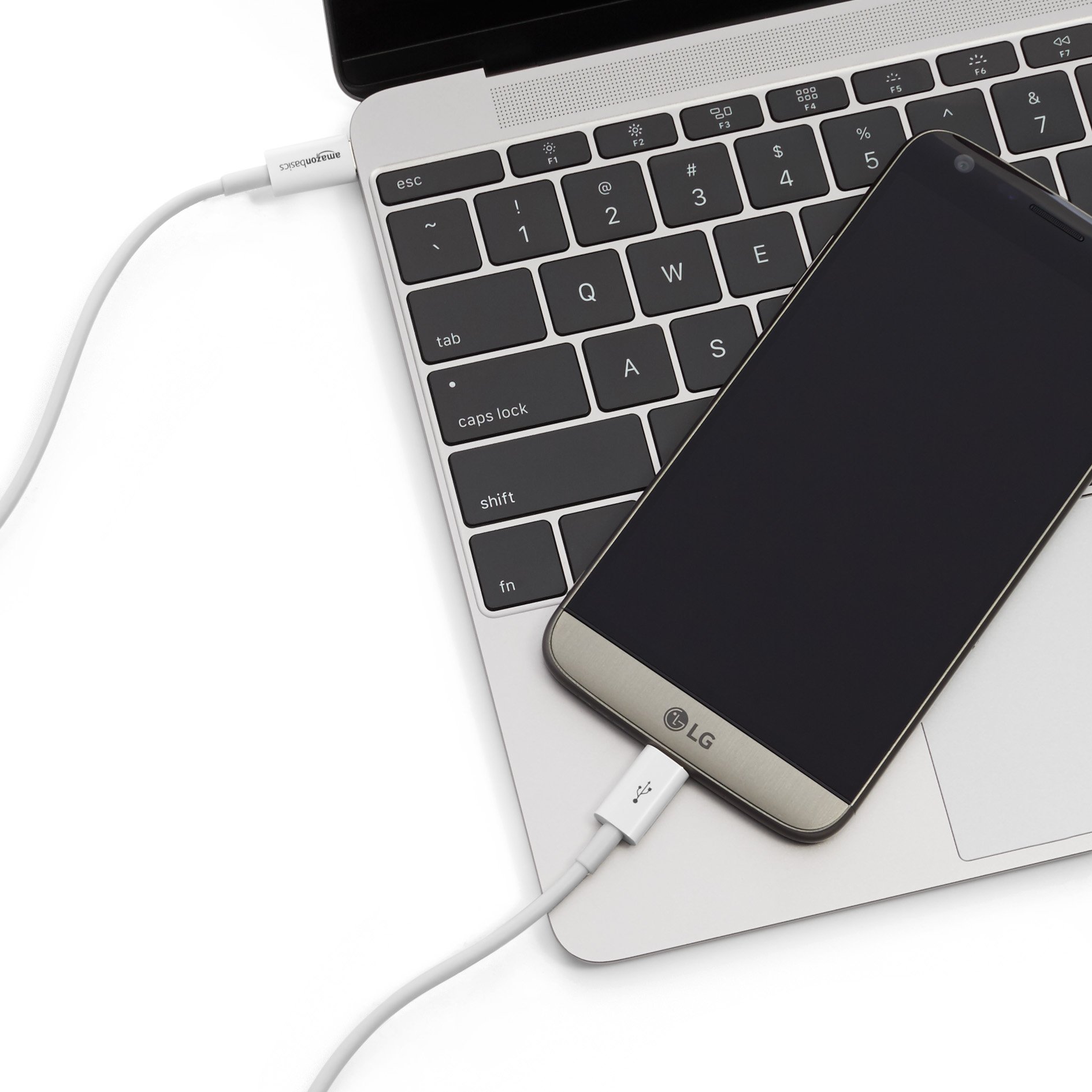 Amazon Basics USB Type-C to USB Type-C 2.0 Fast Charging Cable - 9ft, White | Compatible with MacBook Pro, Galaxy S23, iPad Pro & More | Durable Nylon Braided for Home, Office & Travel Charging