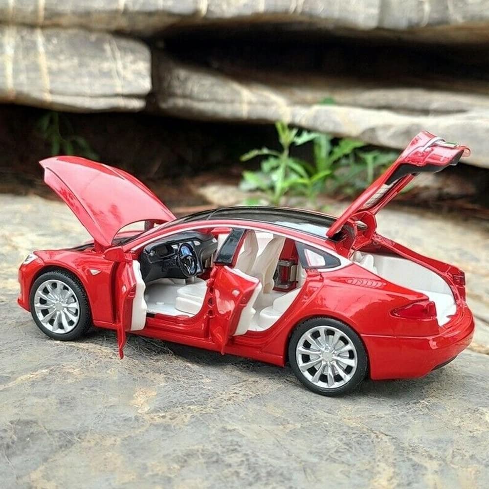 1:32 Scale Diecast Tesla Model S Alloy Toy Car with Pull Back Action, Lights & Sound - Mini Collectible Vehicle for Kids Ages 3+ | Birthday Gift, Playtime Fun, Car Enthusiast Collection
