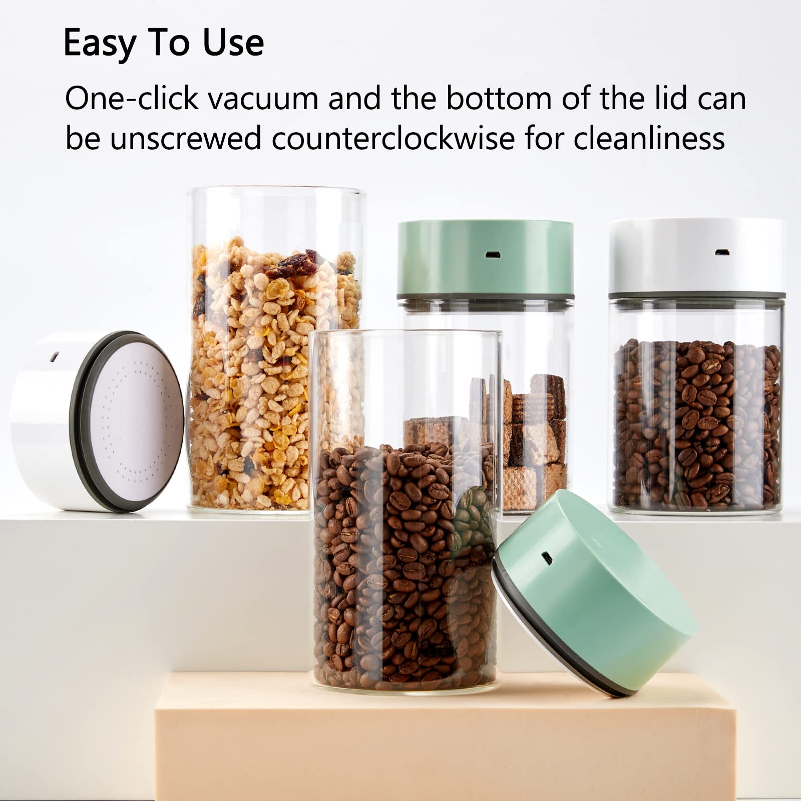 27 oz Automatic Vacuum Coffee Canister - Airtight Food Storage Container with Thickened Glass Jar for Coffee, Tea & Dry Goods - Perfect for Kitchen Countertop & Pantry Organization