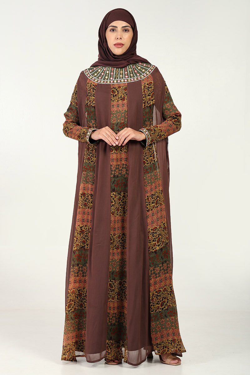 Elegant Chiffon Kaftan Abaya Dress with Printed Design and Comfortable Lining - Perfect for Ramadan, Eid, Prayer, and Special Occasions