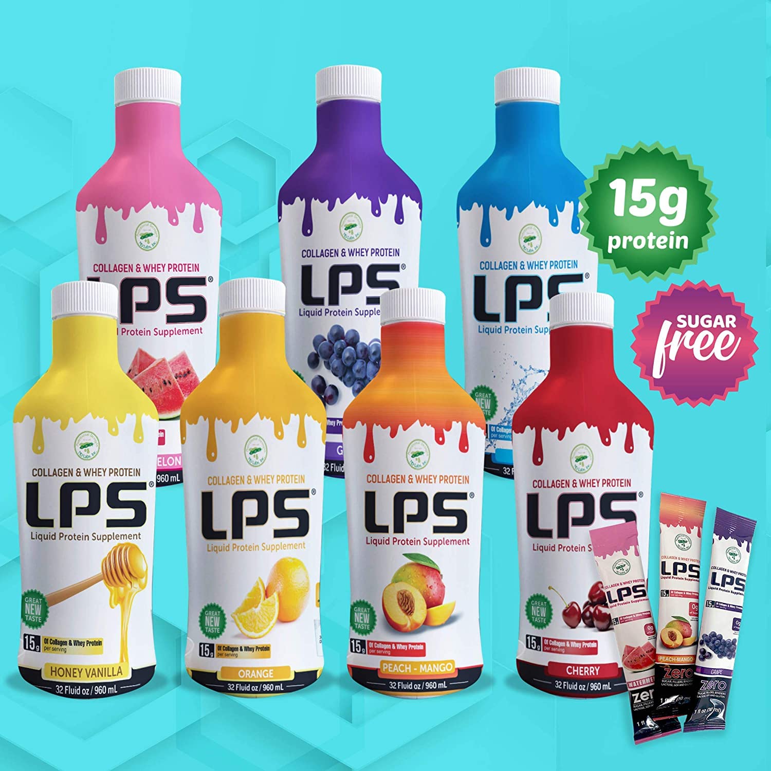 Sugar-Free Liquid Collagen & Whey Protein Supplement for Men & Women - Non-GMO, Promotes Healthy Skin & Hair - Honey Vanilla Flavor (6-Pack) | Post-Workout Recovery & Daily Beauty Boost