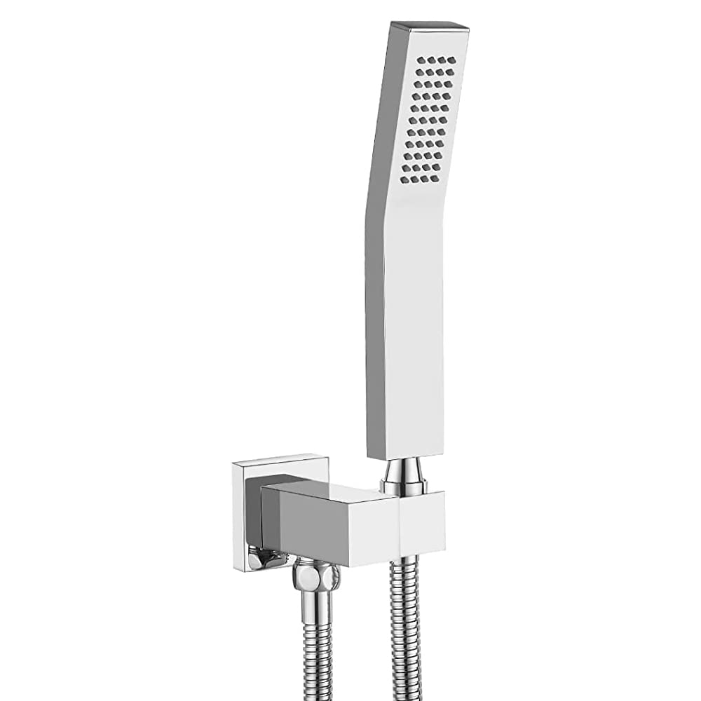 High Pressure Square Handheld Shower Head Set with Adjustable Wall Mount - Chrome Finish Shower Spray Combo with Hose & Elbow Connector | Perfect for Bathroom Renovation & Spa-Like Shower Experience